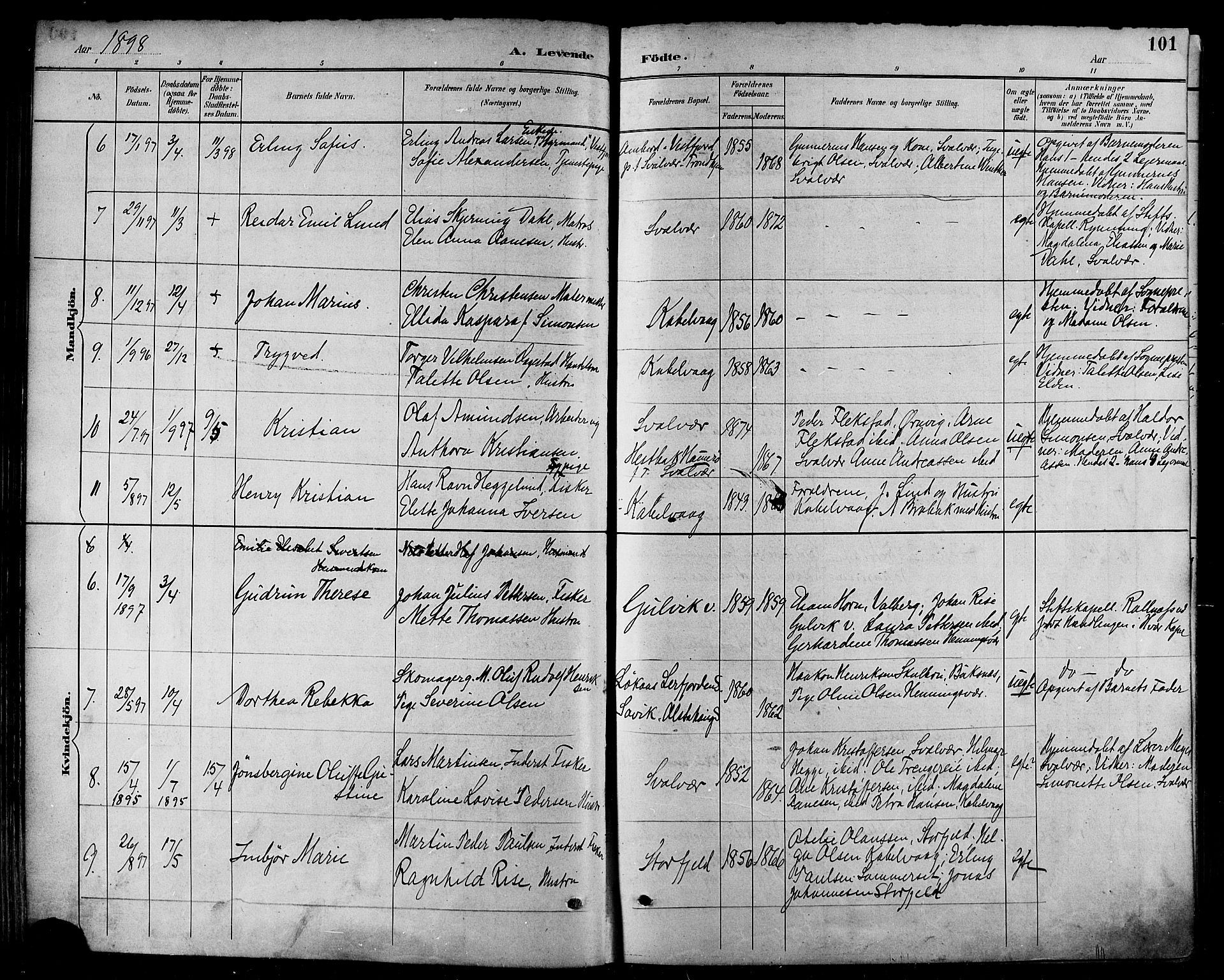 Ministerialprotokoller, klokkerbøker og fødselsregistre - Nordland, AV/SAT-A-1459/874/L1060: Parish register (official) no. 874A04, 1890-1899, p. 101