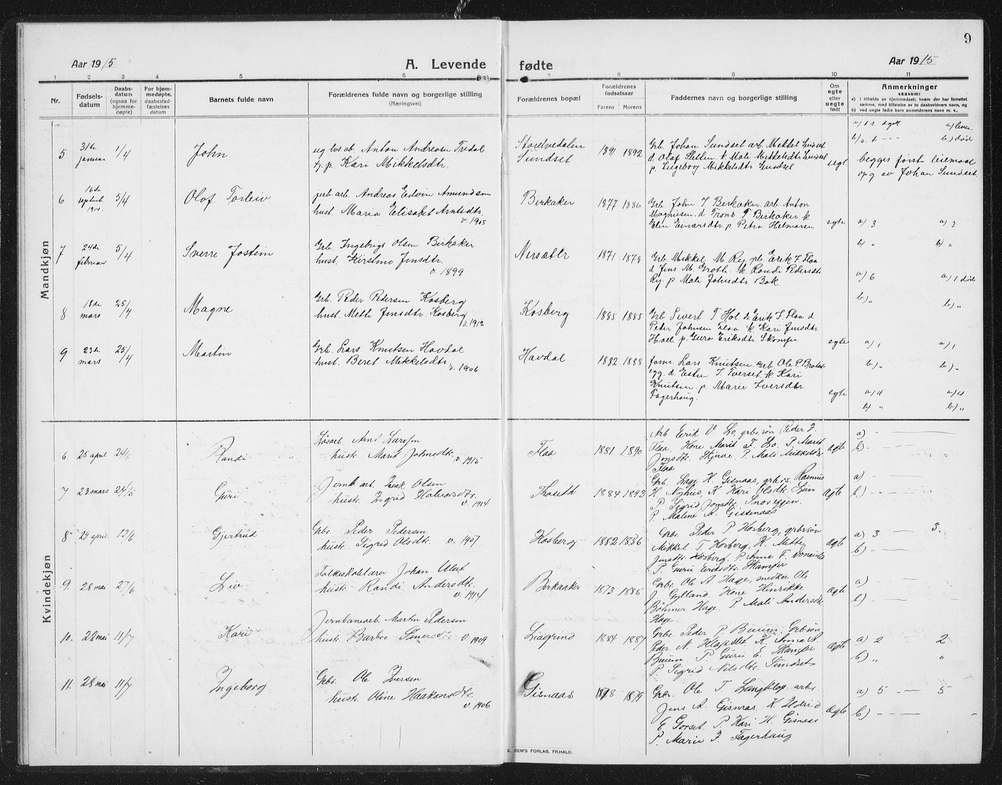 Ministerialprotokoller, klokkerbøker og fødselsregistre - Sør-Trøndelag, SAT/A-1456/675/L0888: Parish register (copy) no. 675C01, 1913-1935, p. 9