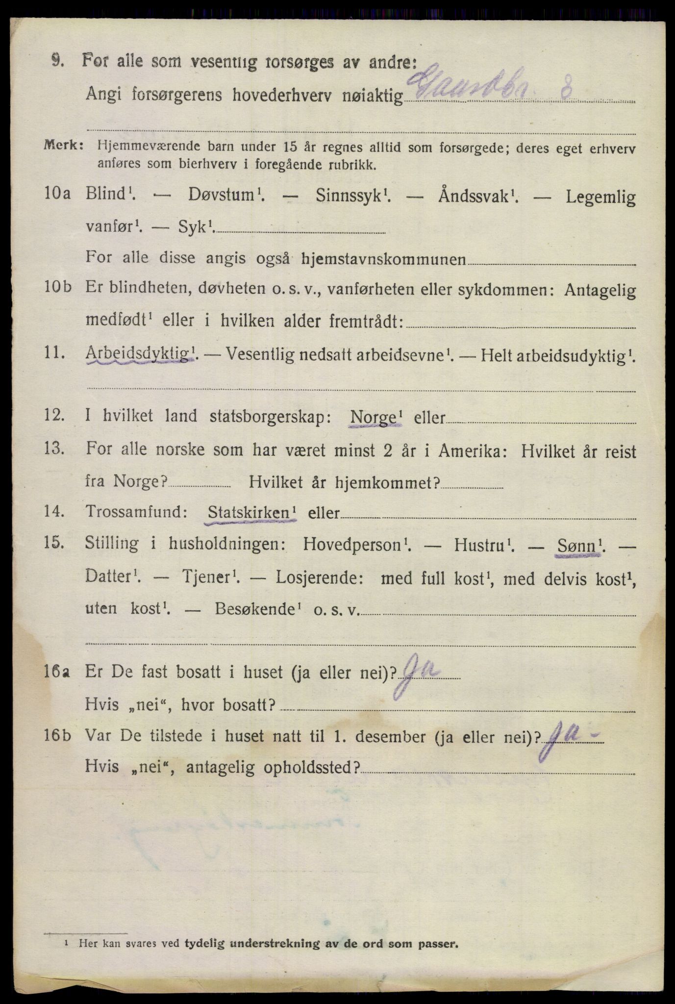 SAKO, 1920 census for Lunde, 1920, p. 3422
