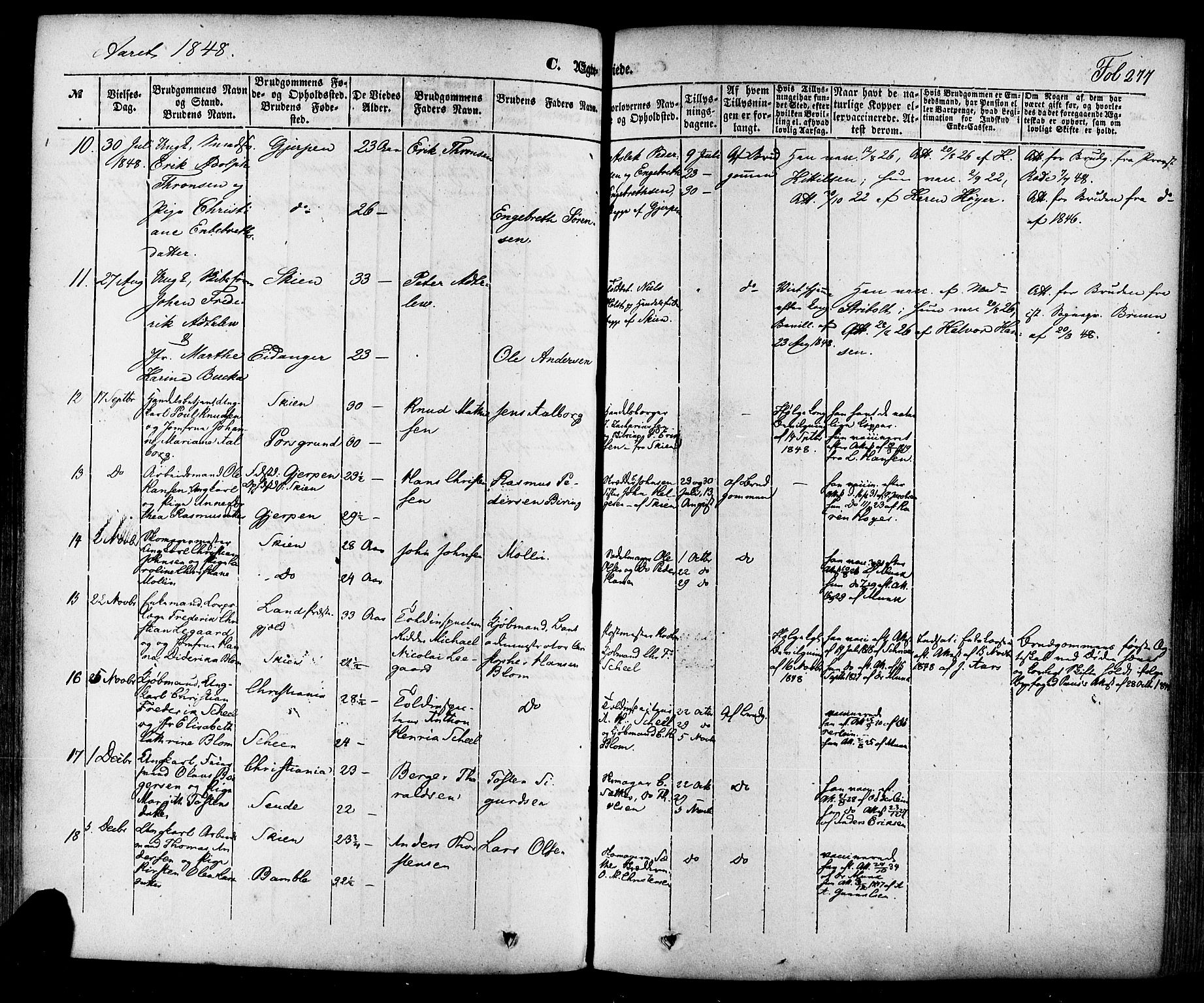 Skien kirkebøker, SAKO/A-302/F/Fa/L0006a: Parish register (official) no. 6A, 1843-1856, p. 277