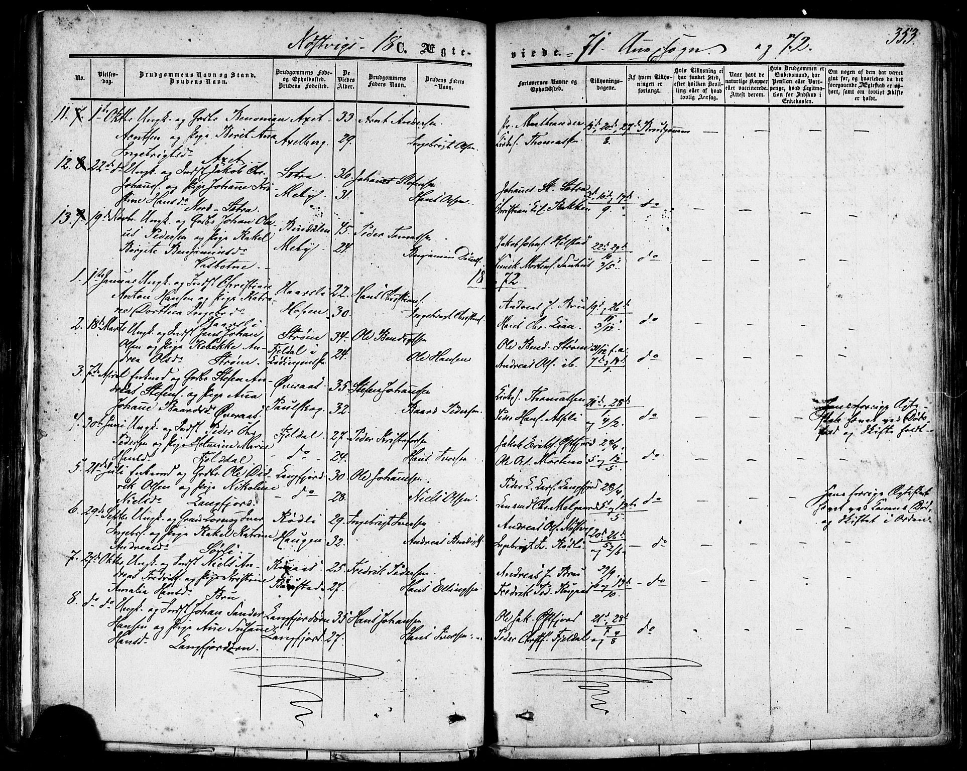 Ministerialprotokoller, klokkerbøker og fødselsregistre - Nordland, AV/SAT-A-1459/814/L0224: Parish register (official) no. 814A05, 1834-1874, p. 353