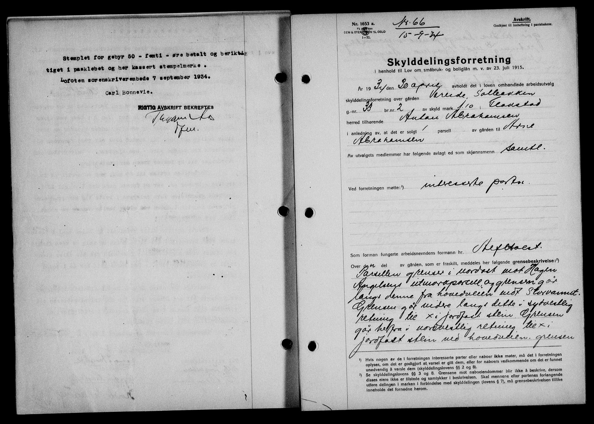 Lofoten sorenskriveri, SAT/A-0017/1/2/2C/L0030b: Mortgage book no. 30b, 1934-1934, Deed date: 15.09.1934