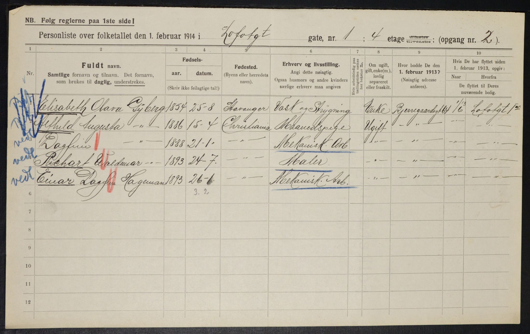 OBA, Municipal Census 1914 for Kristiania, 1914, p. 58319