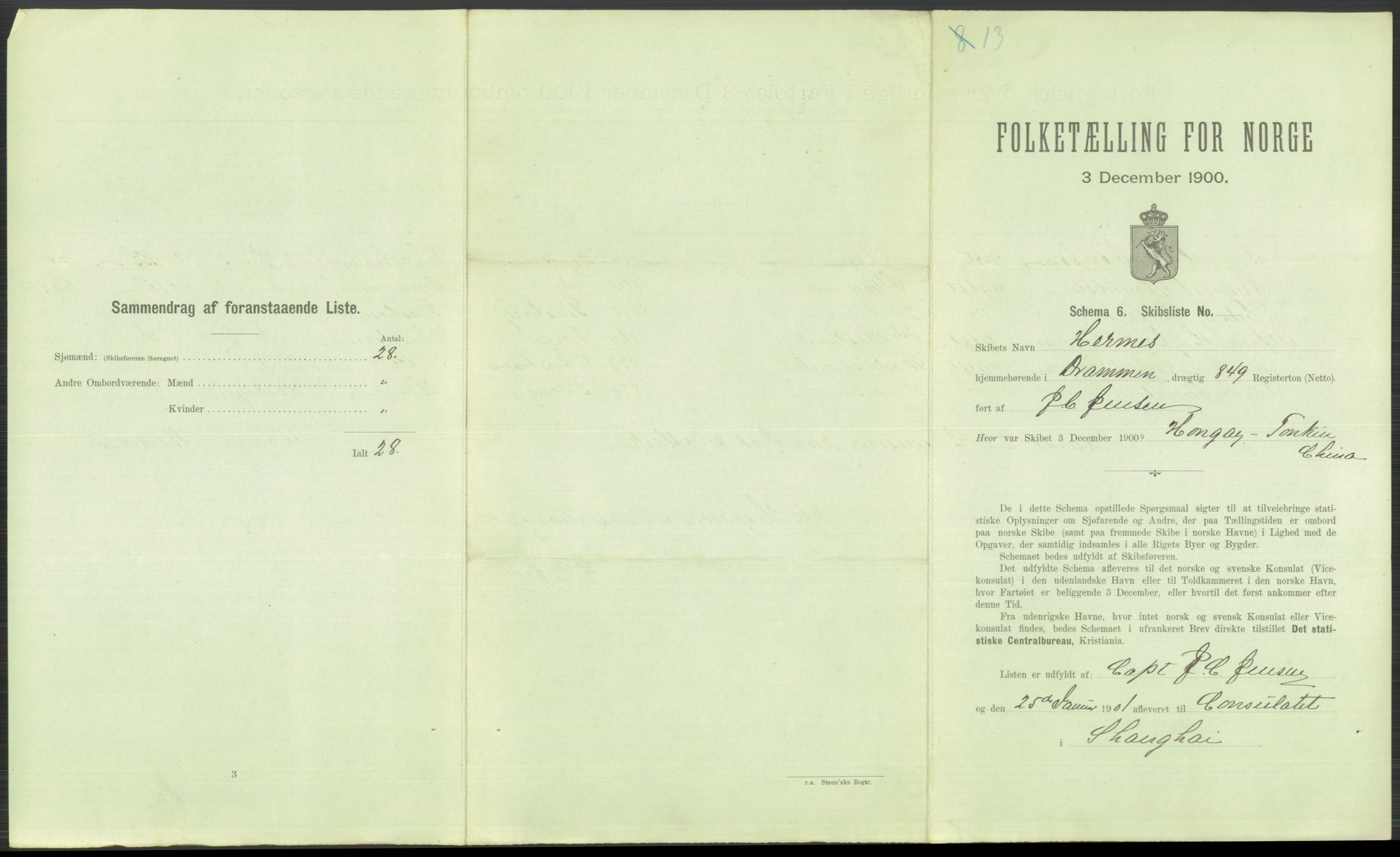 RA, 1900 Census - ship lists from ships in Norwegian harbours, harbours abroad and at sea, 1900, p. 5009