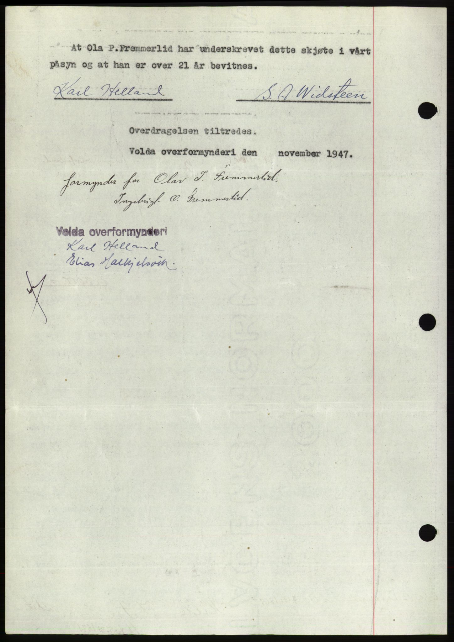 Søre Sunnmøre sorenskriveri, AV/SAT-A-4122/1/2/2C/L0081: Mortgage book no. 7A, 1947-1948, Diary no: : 1560/1947