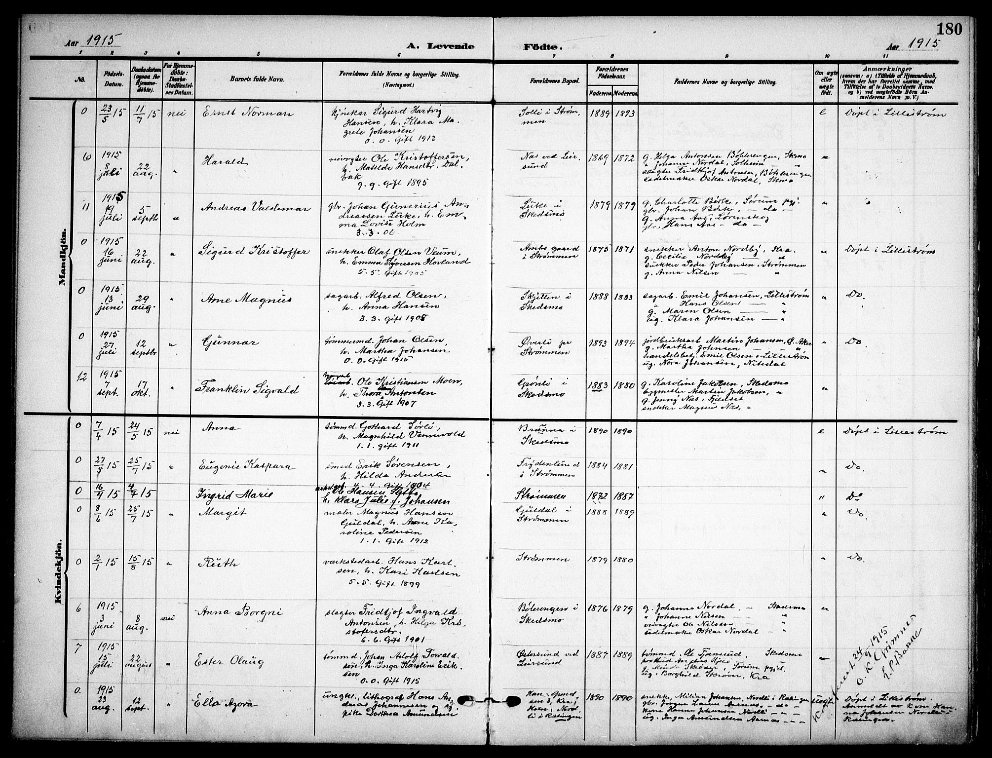 Skedsmo prestekontor Kirkebøker, SAO/A-10033a/F/Fa/L0015: Parish register (official) no. I 15, 1902-1917, p. 180