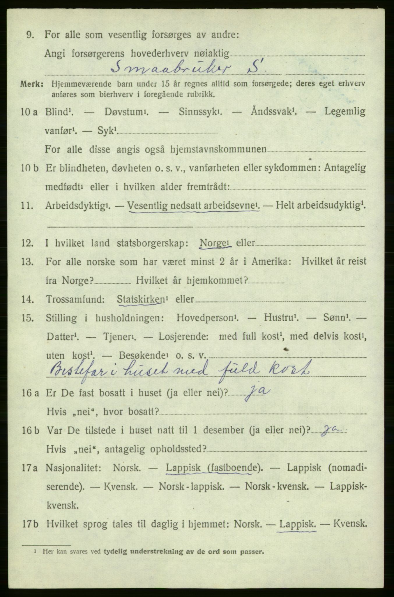 SATØ, 1920 census for Lebesby, 1920, p. 1254