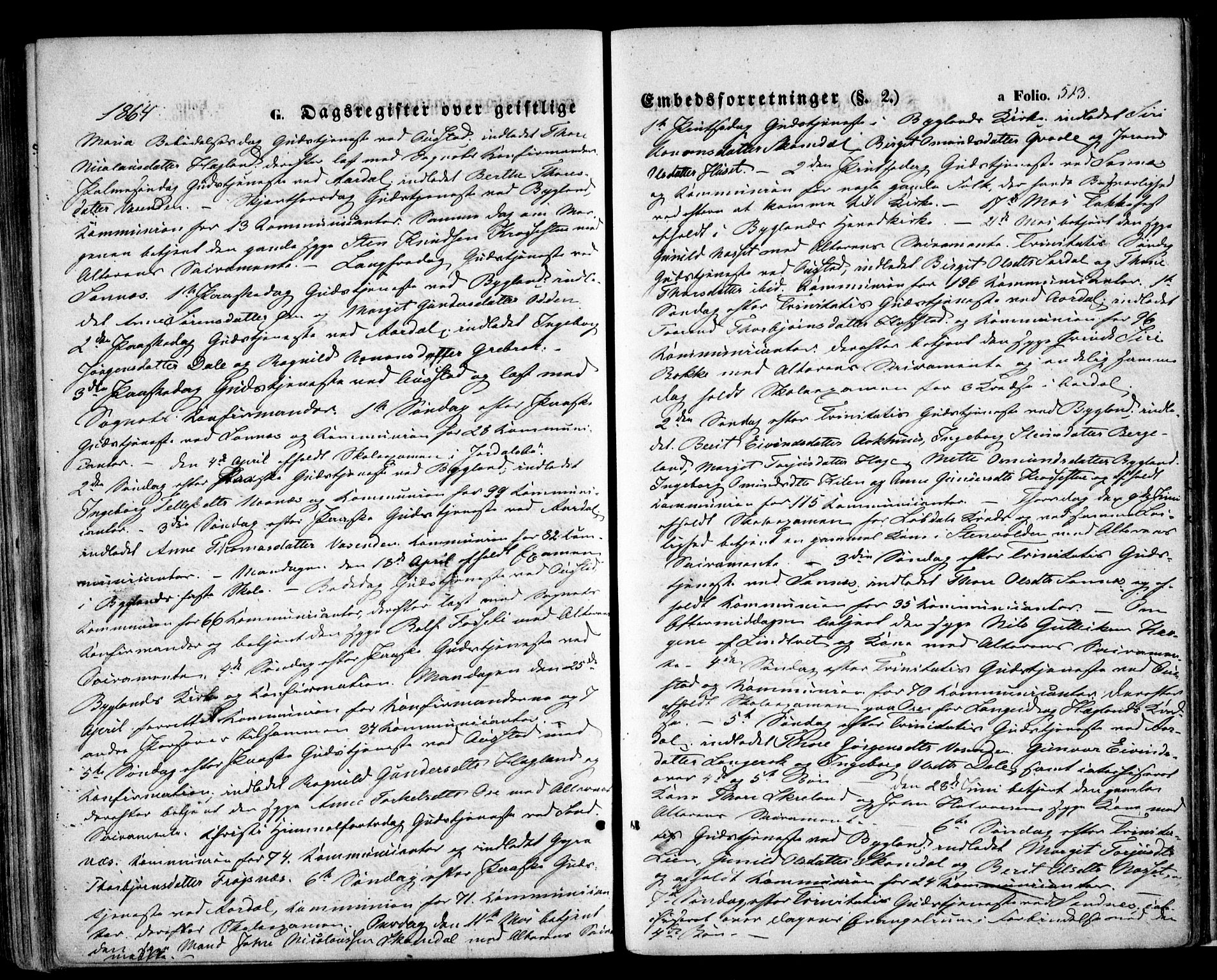 Bygland sokneprestkontor, SAK/1111-0006/F/Fa/Fab/L0005: Parish register (official) no. A 5, 1859-1873, p. 513