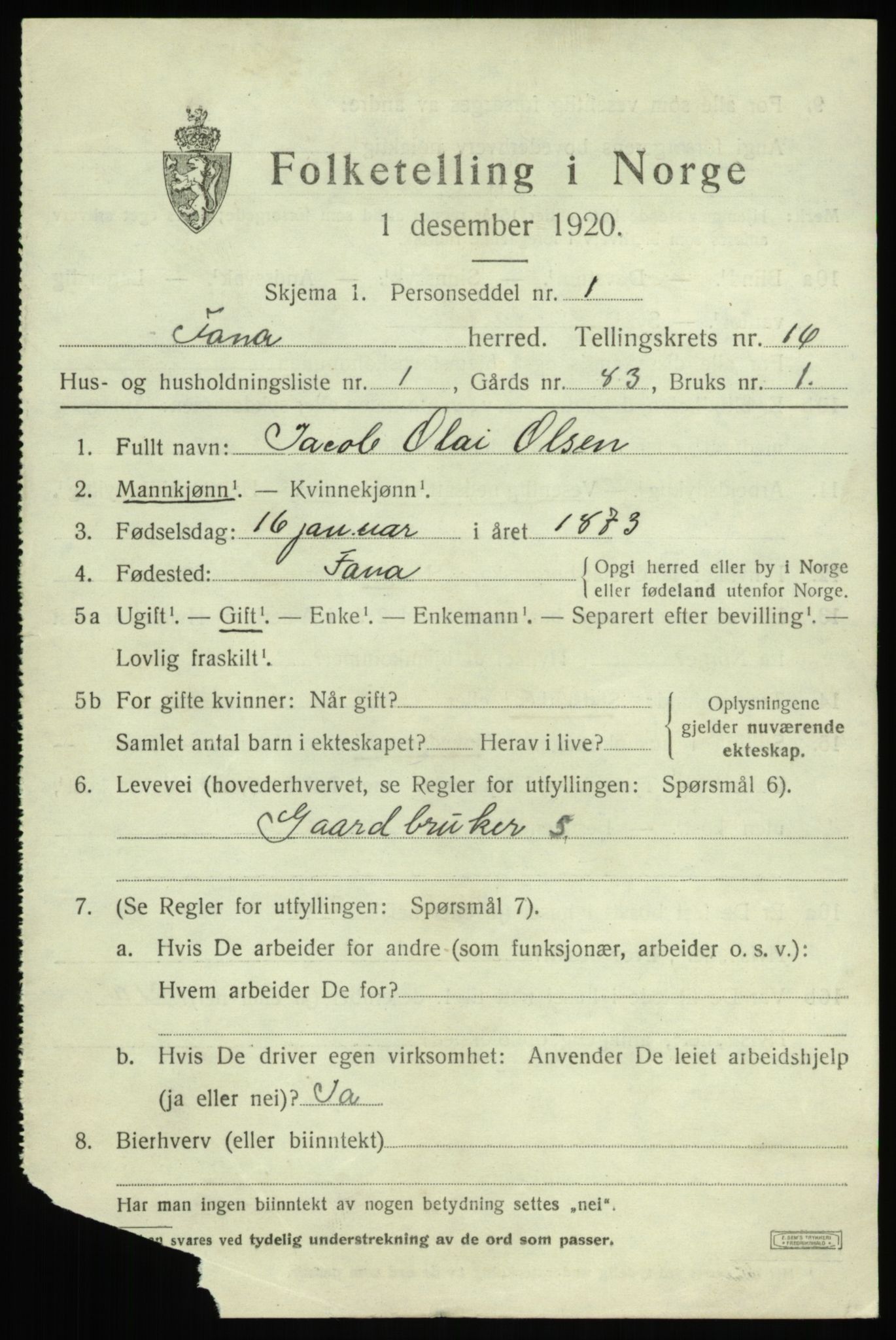 SAB, 1920 census for Fana, 1920, p. 21651