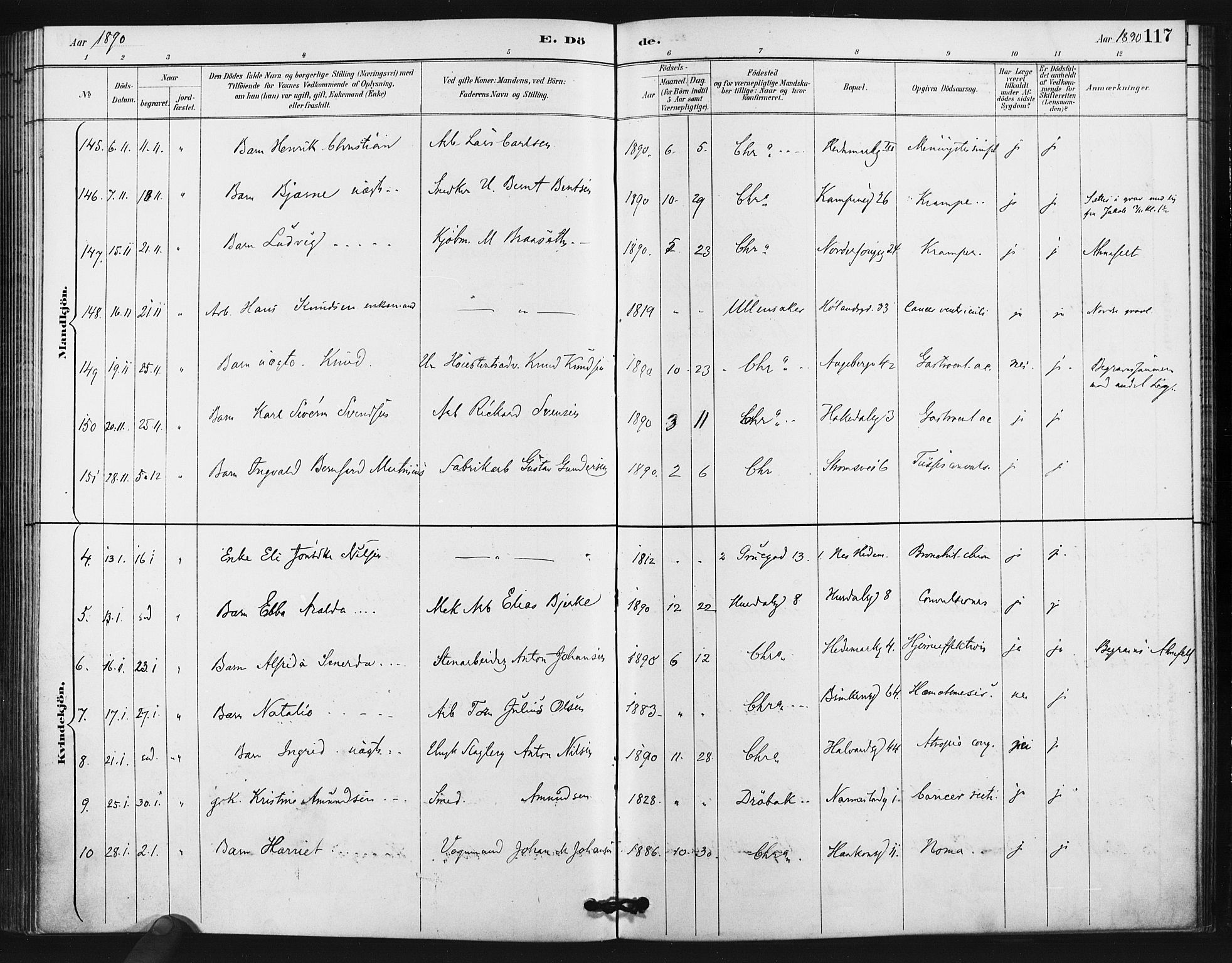 Kampen prestekontor Kirkebøker, AV/SAO-A-10853/F/Fa/L0006: Parish register (official) no. I 6, 1889-1896, p. 117