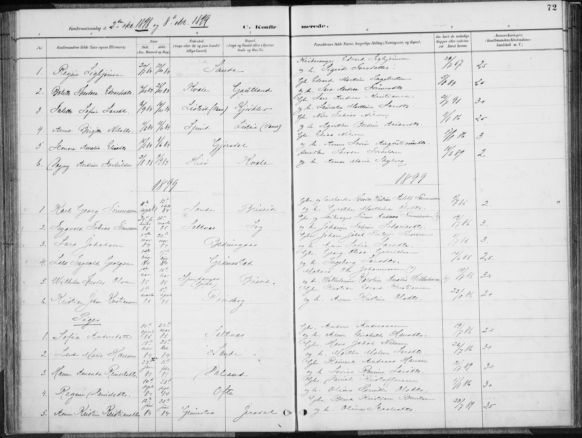 Herad sokneprestkontor, SAK/1111-0018/F/Fa/Faa/L0006: Parish register (official) no. A 6, 1887-1907, p. 72