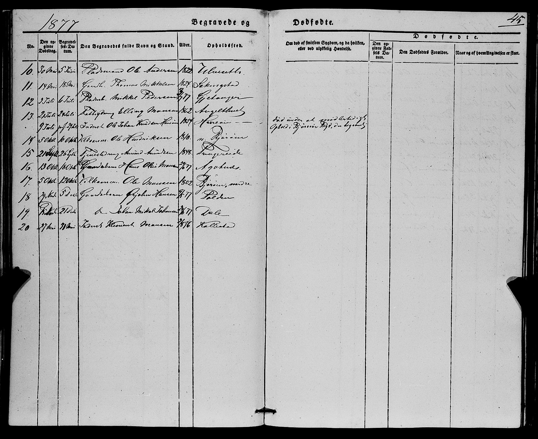 Fjell sokneprestembete, AV/SAB-A-75301/H/Haa: Parish register (official) no. A 7, 1847-1877, p. 45