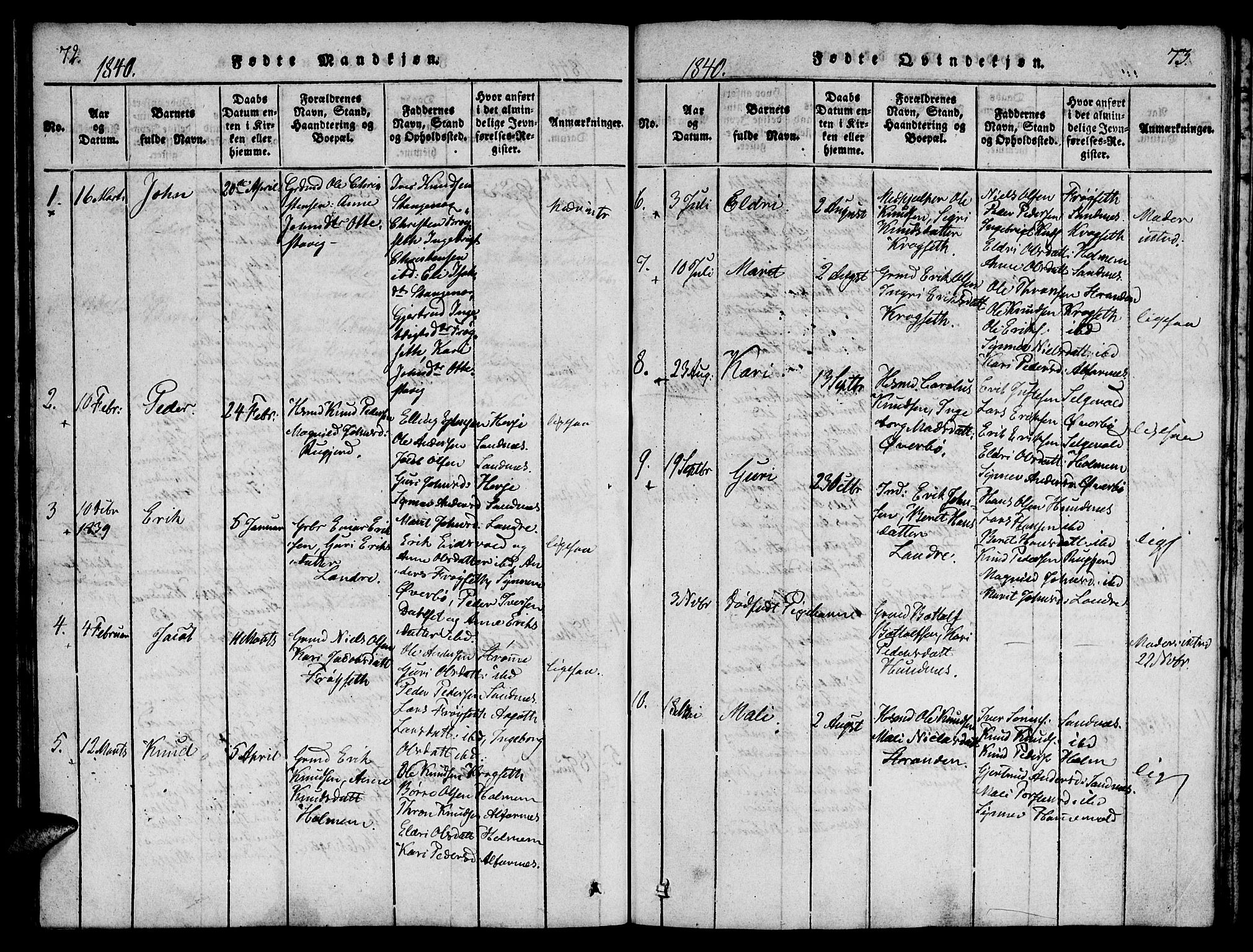 Ministerialprotokoller, klokkerbøker og fødselsregistre - Møre og Romsdal, AV/SAT-A-1454/548/L0612: Parish register (official) no. 548A01, 1818-1846, p. 72-73