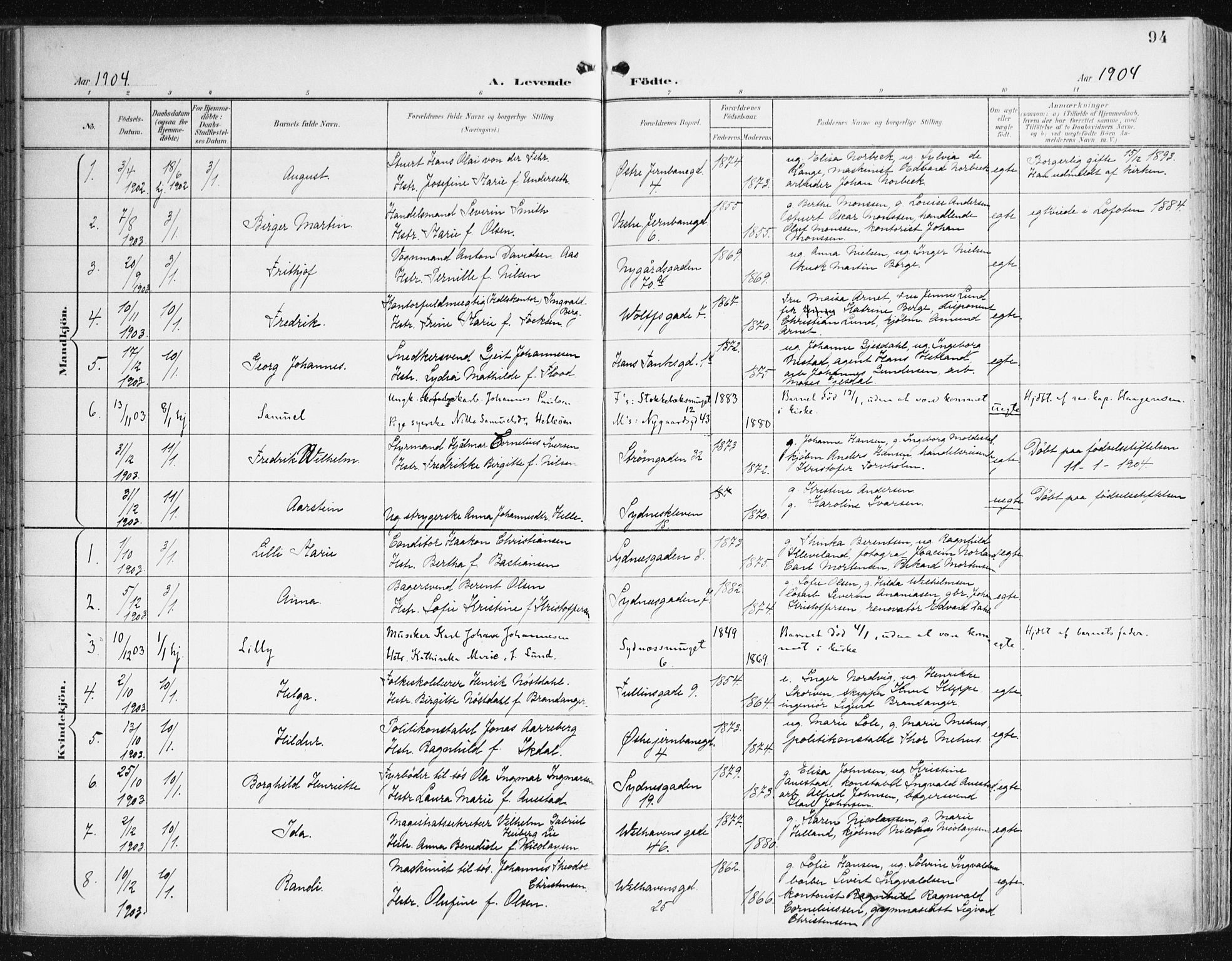 Johanneskirken sokneprestembete, AV/SAB-A-76001/H/Haa/L0002: Parish register (official) no. A 2, 1900-1912, p. 94
