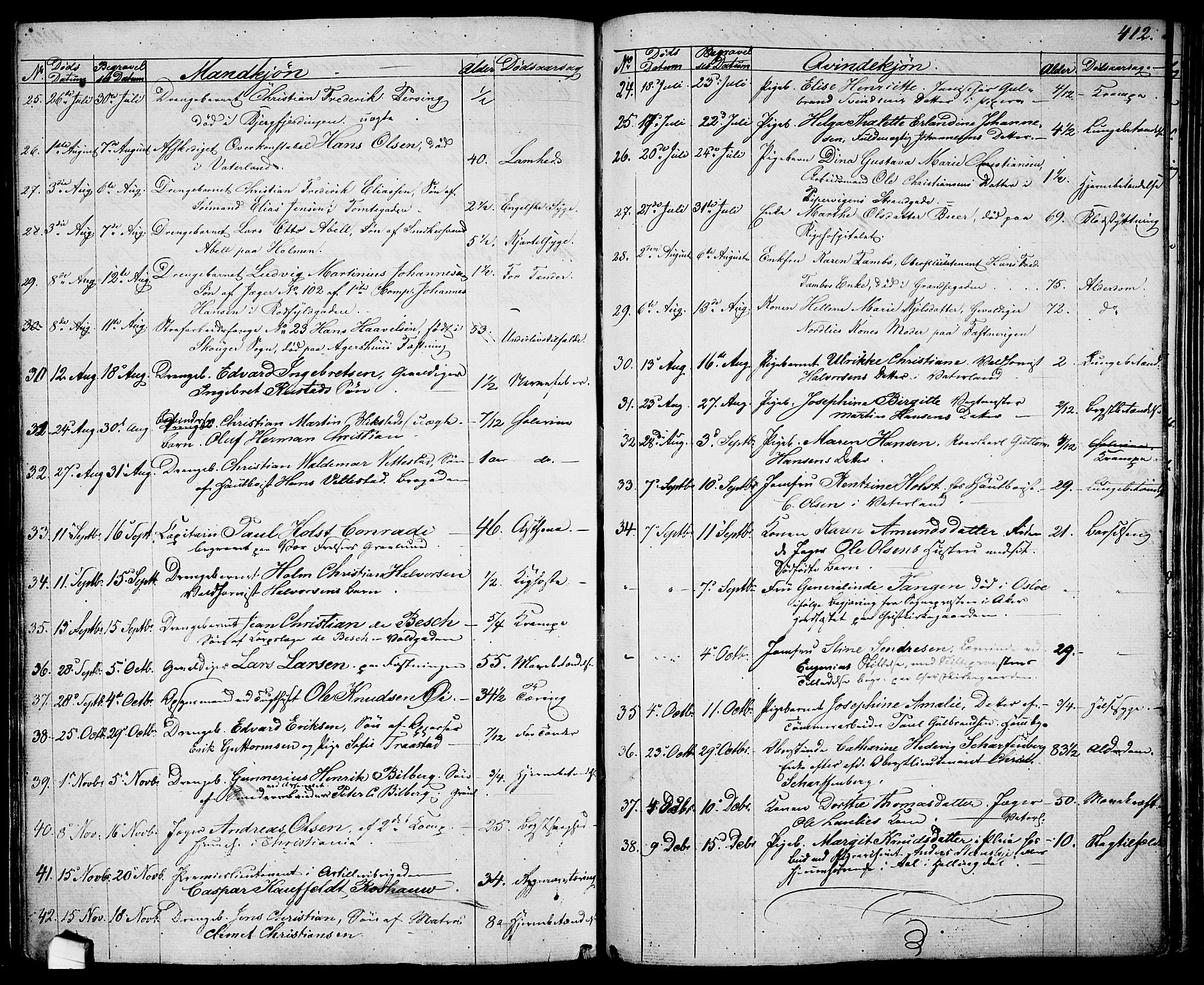 Garnisonsmenigheten Kirkebøker, AV/SAO-A-10846/G/Ga/L0005: Parish register (copy) no. 5, 1841-1860, p. 412