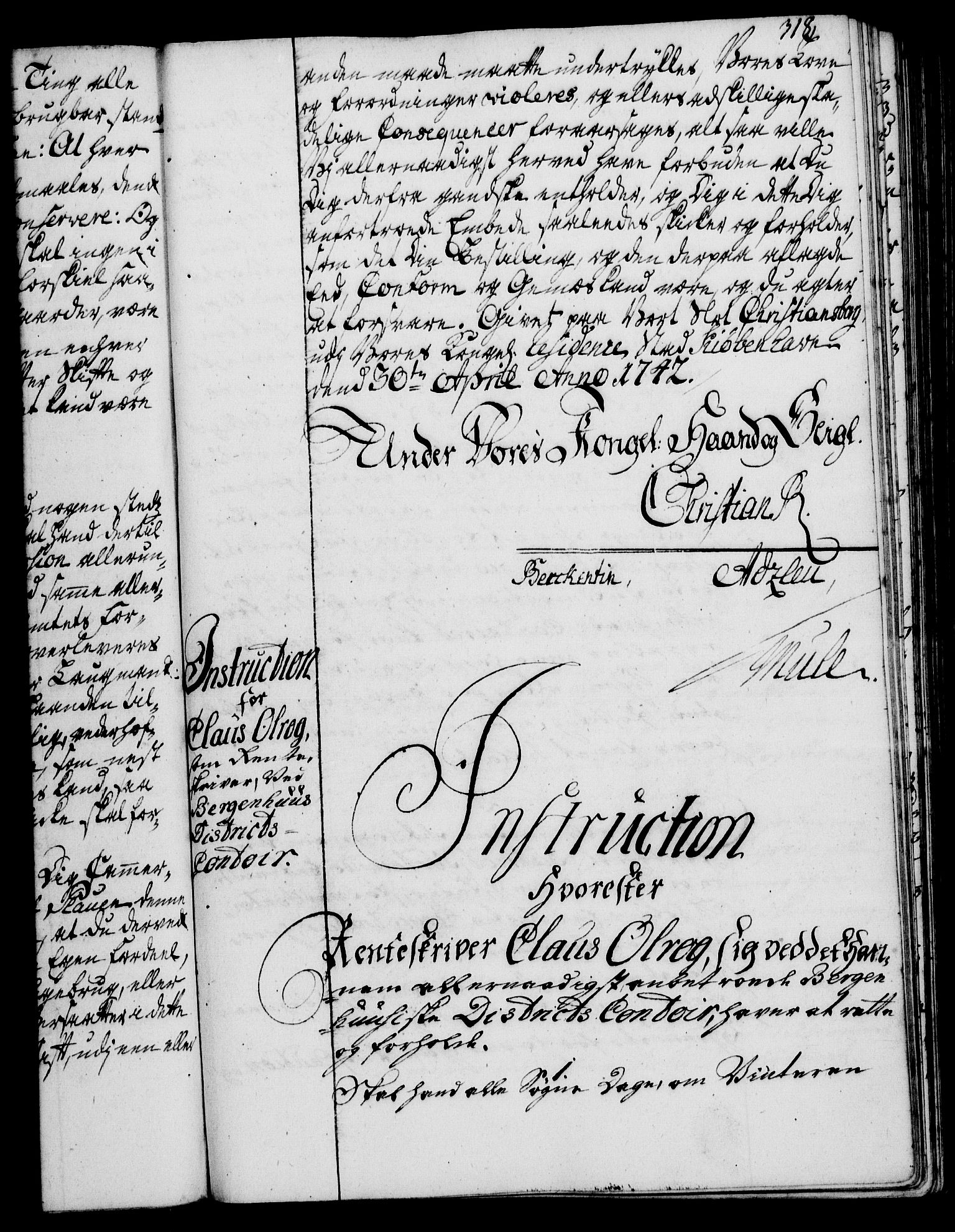 Rentekammeret, Kammerkanselliet, RA/EA-3111/G/Gg/Ggi/L0002: Norsk instruksjonsprotokoll med register (merket RK 53.35), 1729-1751, p. 318