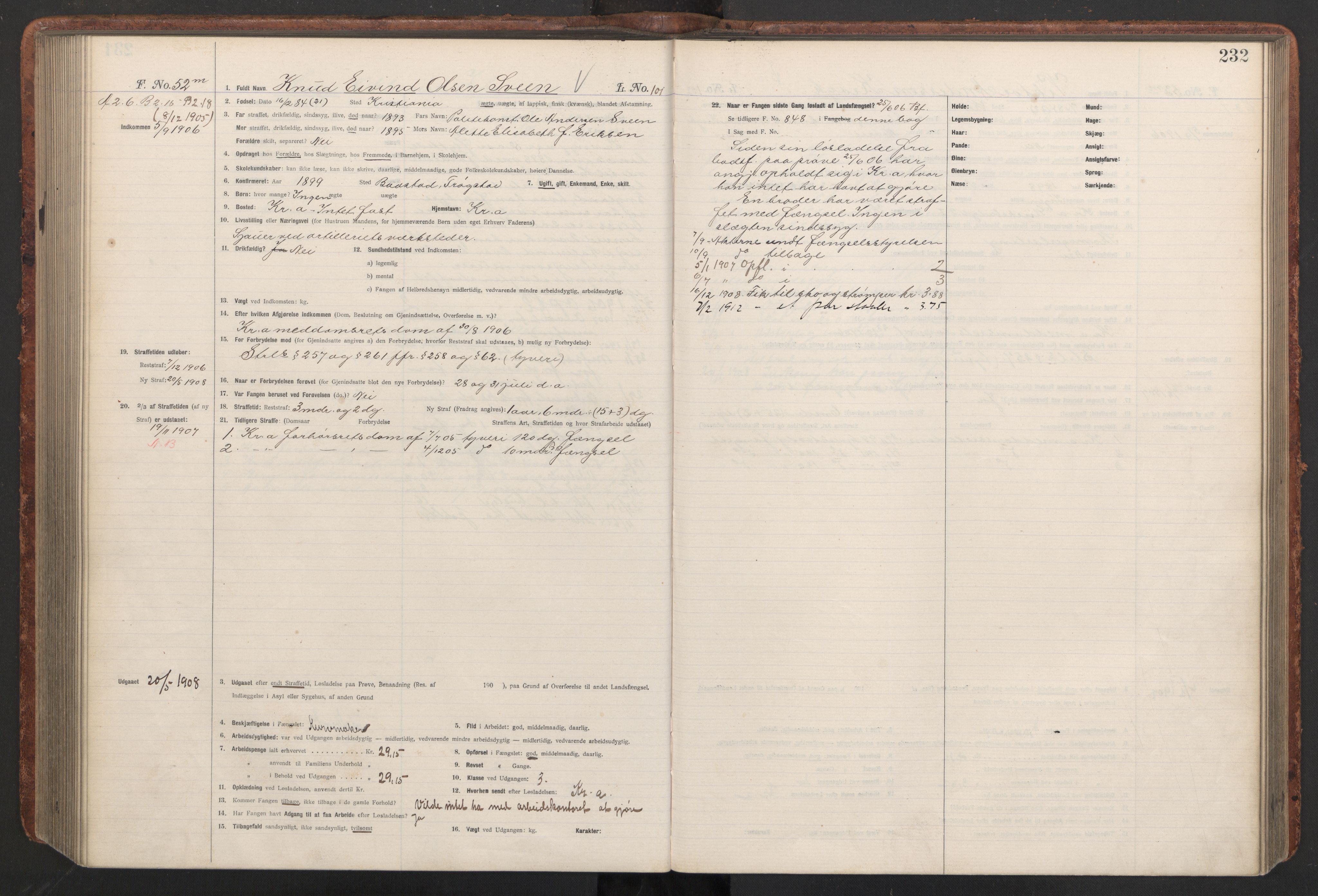 Botsfengslet, AV/RA-S-1539/D/Db/Dbb/L0040: 821l - 171m, 1905-1907, p. 232