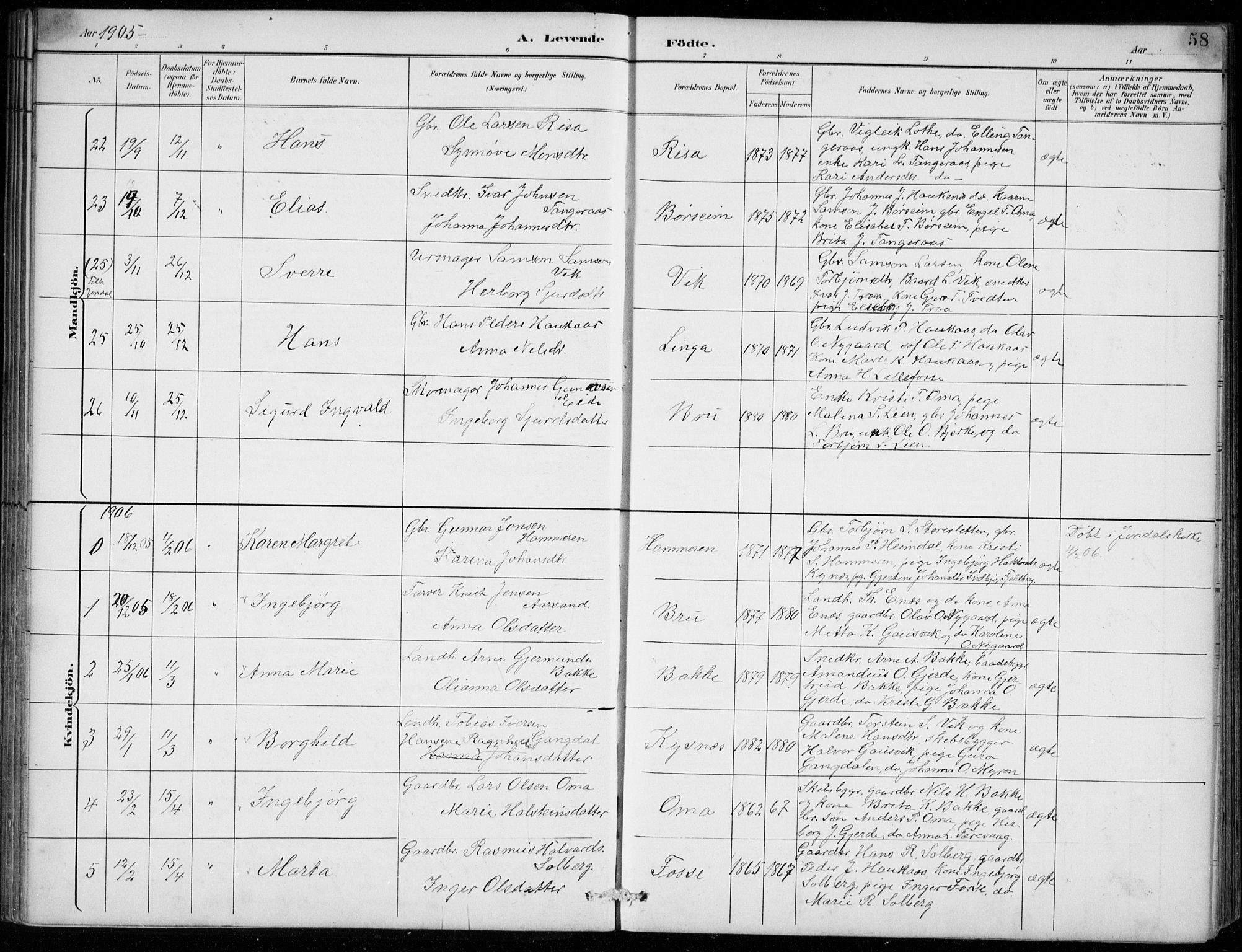Strandebarm sokneprestembete, SAB/A-78401/H/Hab: Parish register (copy) no. B  1, 1891-1914, p. 58