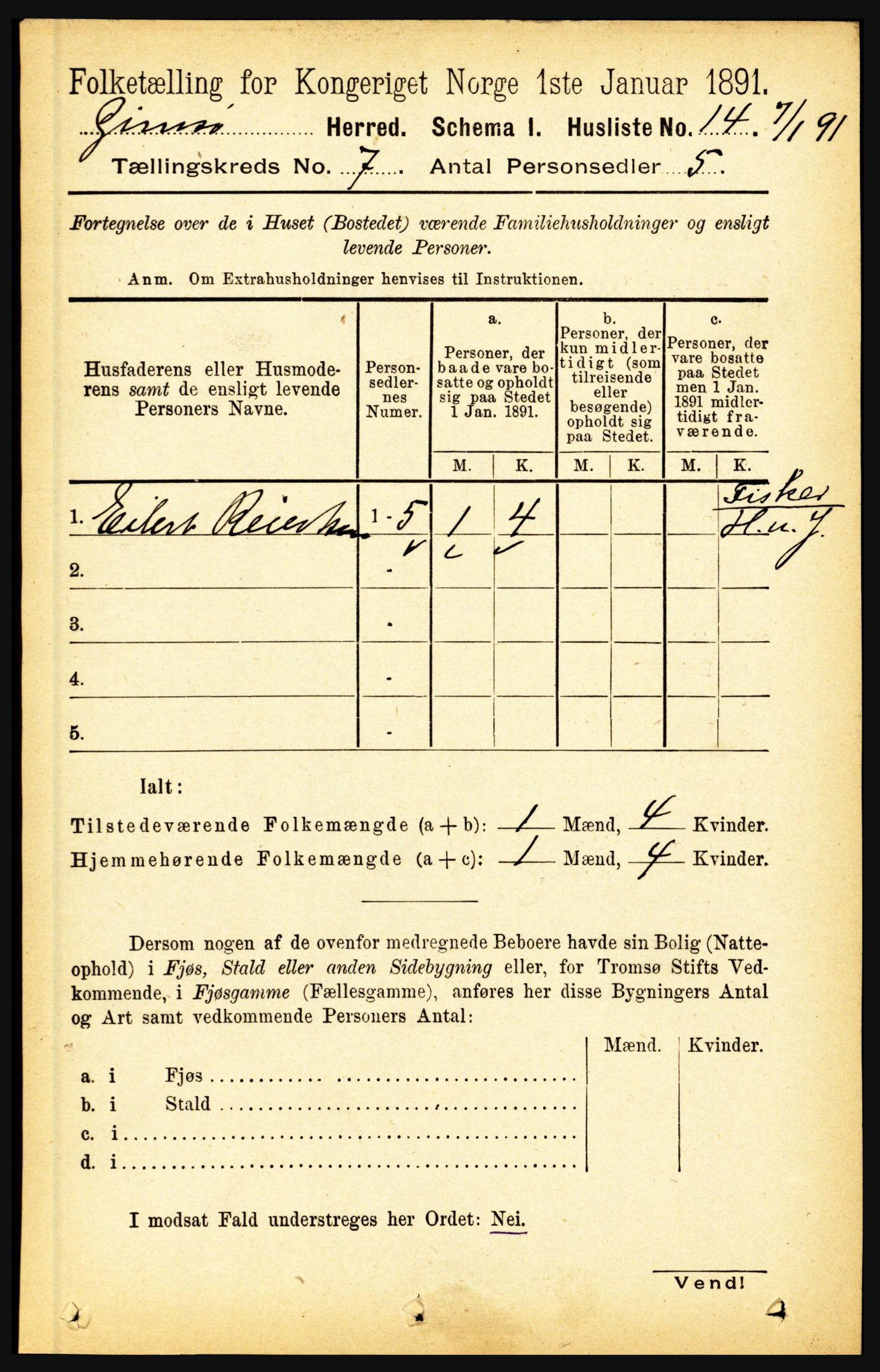 RA, 1891 census for 1864 Gimsøy, 1891, p. 1184