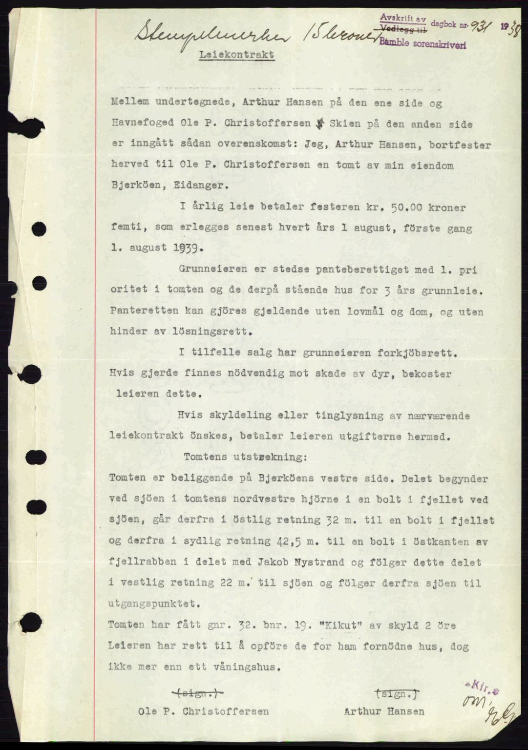 Bamble sorenskriveri, AV/SAKO-A-214/G/Ga/Gag/L0002: Mortgage book no. A-2, 1937-1938, Diary no: : 931/1938