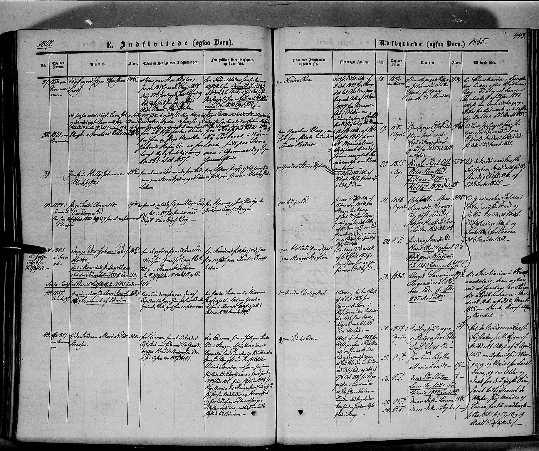 Stange prestekontor, AV/SAH-PREST-002/K/L0012: Parish register (official) no. 12, 1852-1862, p. 443