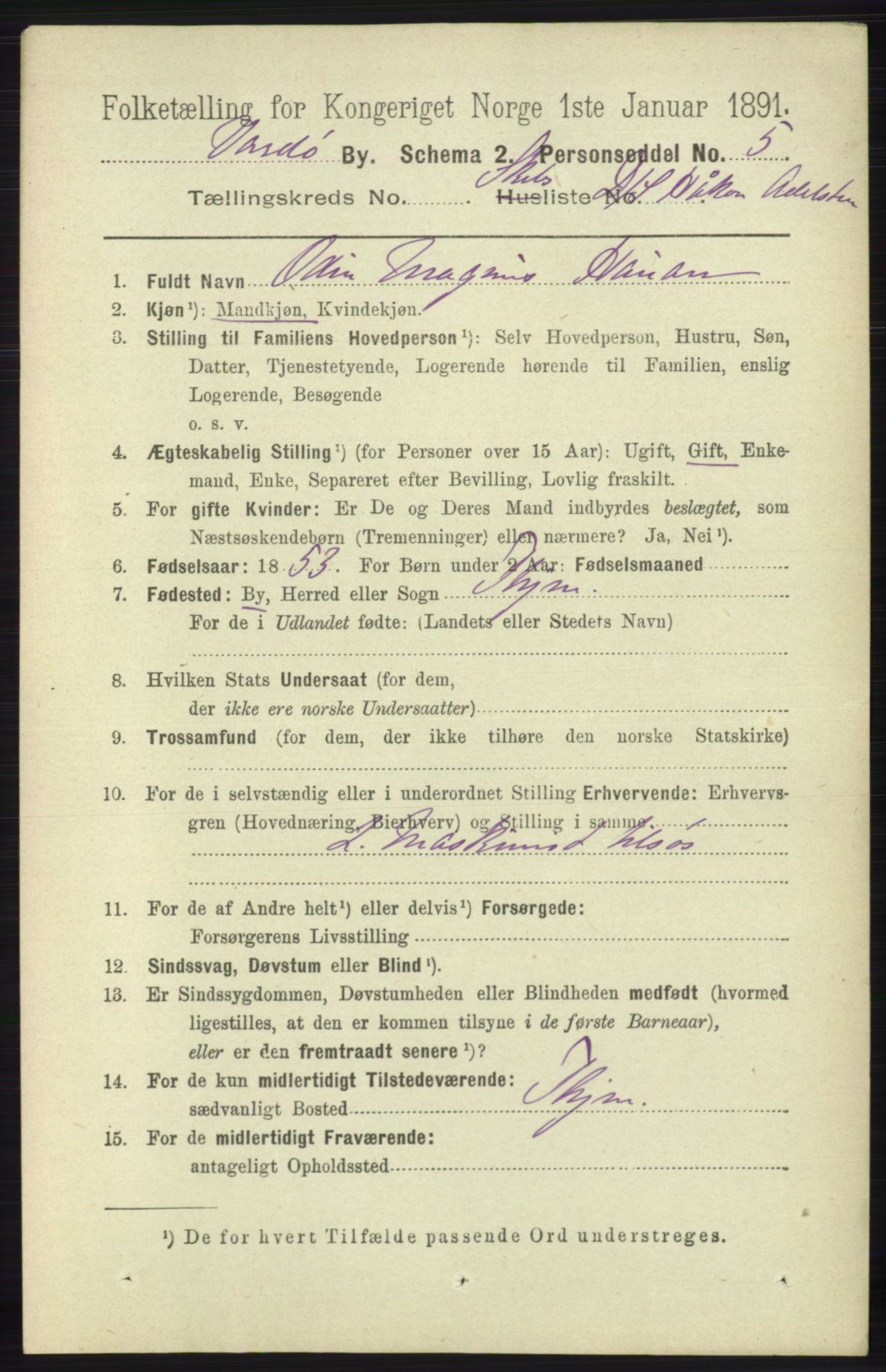 RA, 1891 census for 2002 Vardø, 1891, p. 2743