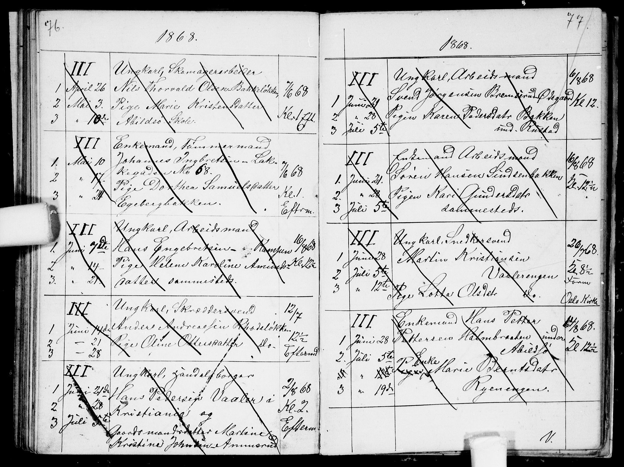 Østre Aker prestekontor Kirkebøker, SAO/A-10840/H/Ha/L0002: Banns register no. I 2, 1861-1872, p. 76-77