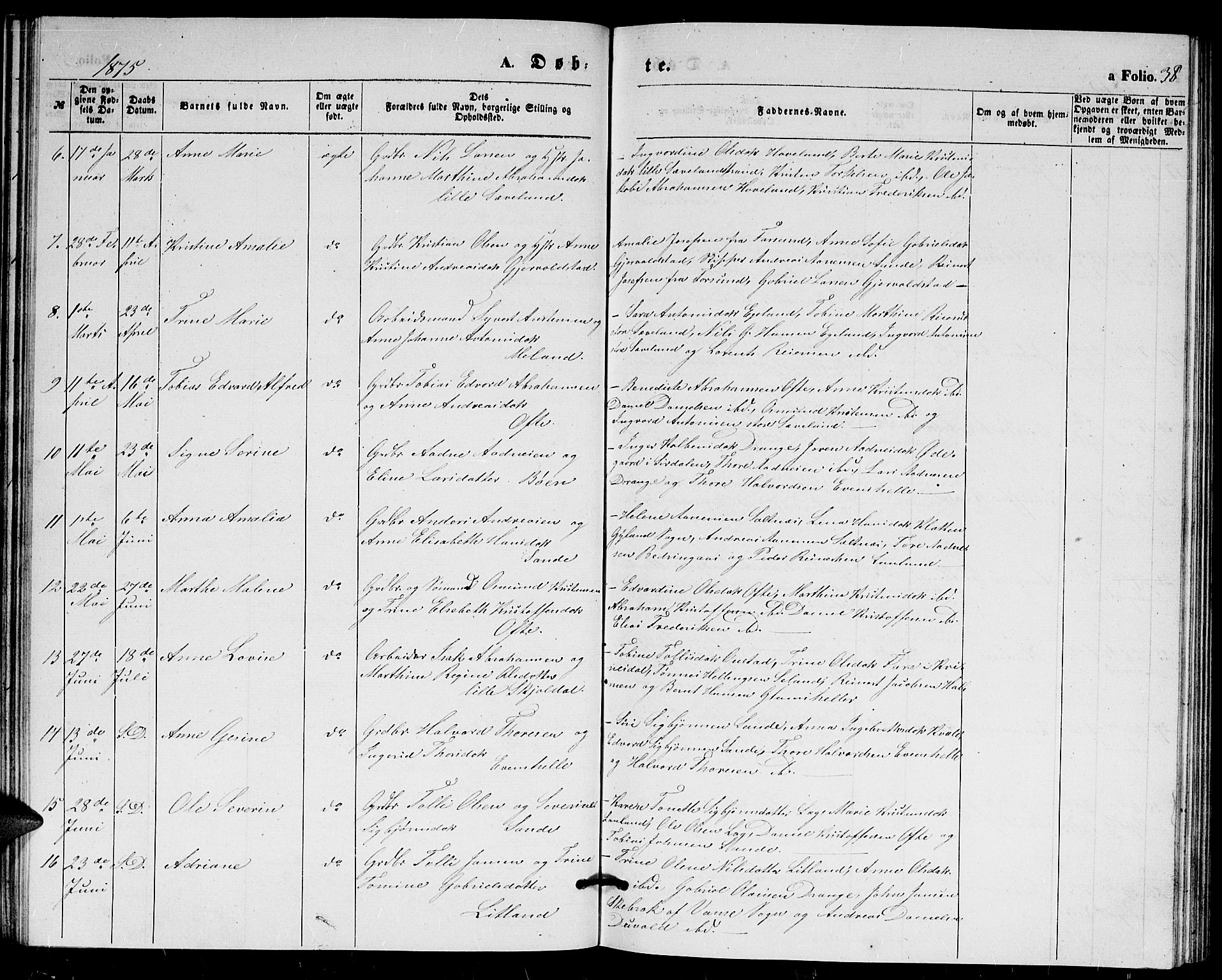 Herad sokneprestkontor, AV/SAK-1111-0018/F/Fb/Fba/L0003: Parish register (copy) no. B 3, 1863-1883, p. 38