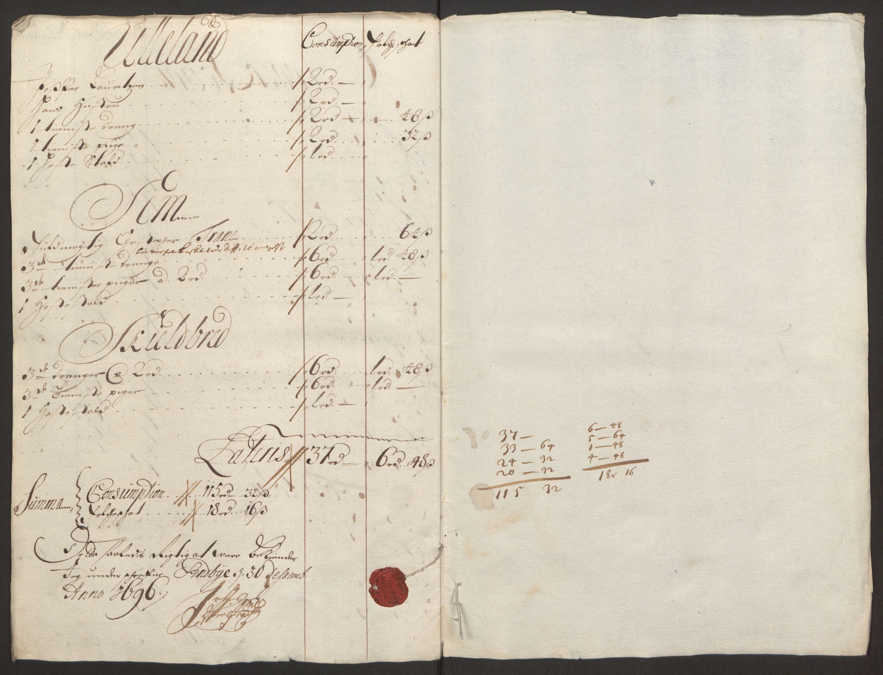 Rentekammeret inntil 1814, Reviderte regnskaper, Fogderegnskap, RA/EA-4092/R30/L1694: Fogderegnskap Hurum, Røyken, Eiker og Lier, 1694-1696, p. 429