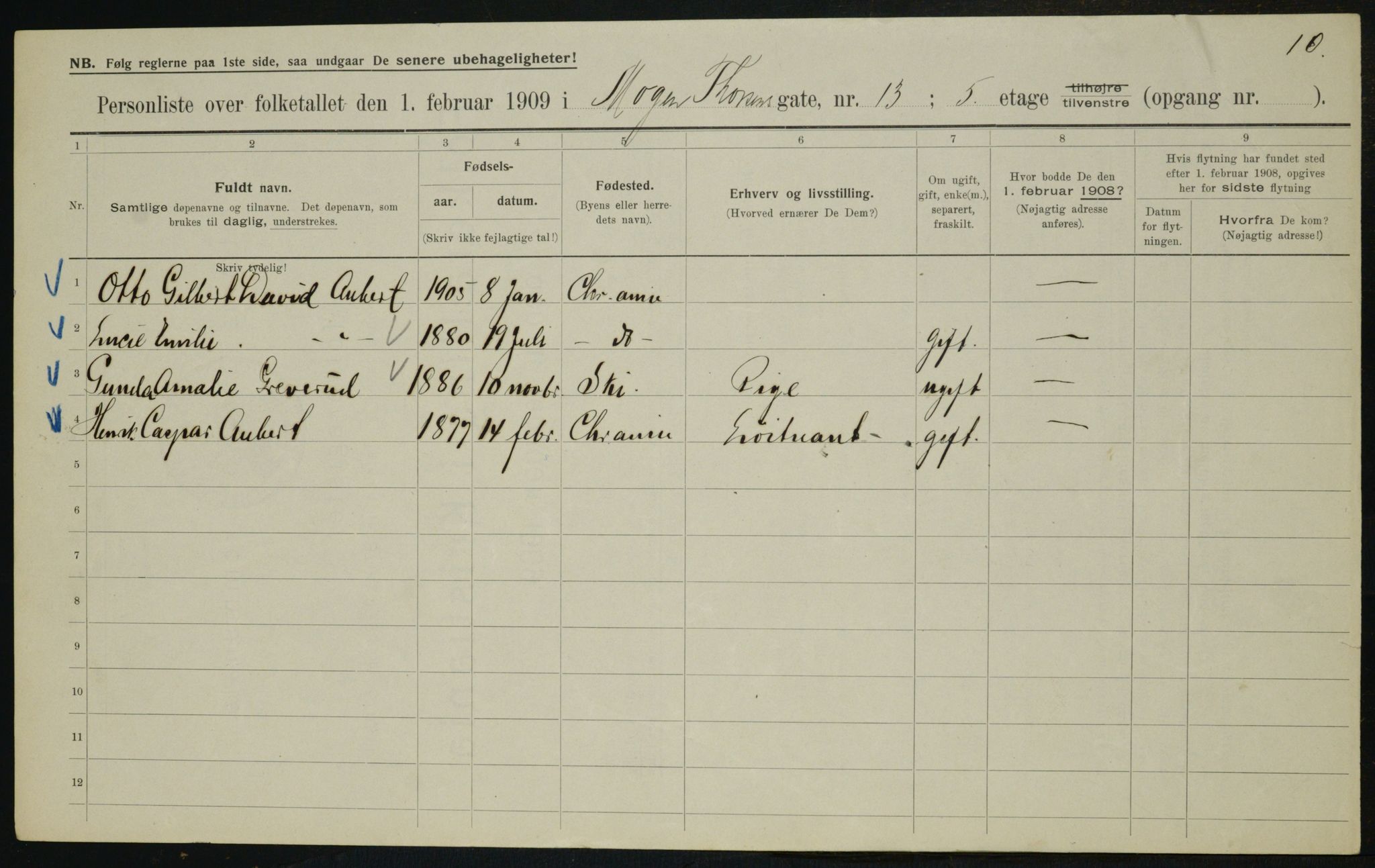 OBA, Municipal Census 1909 for Kristiania, 1909, p. 59438