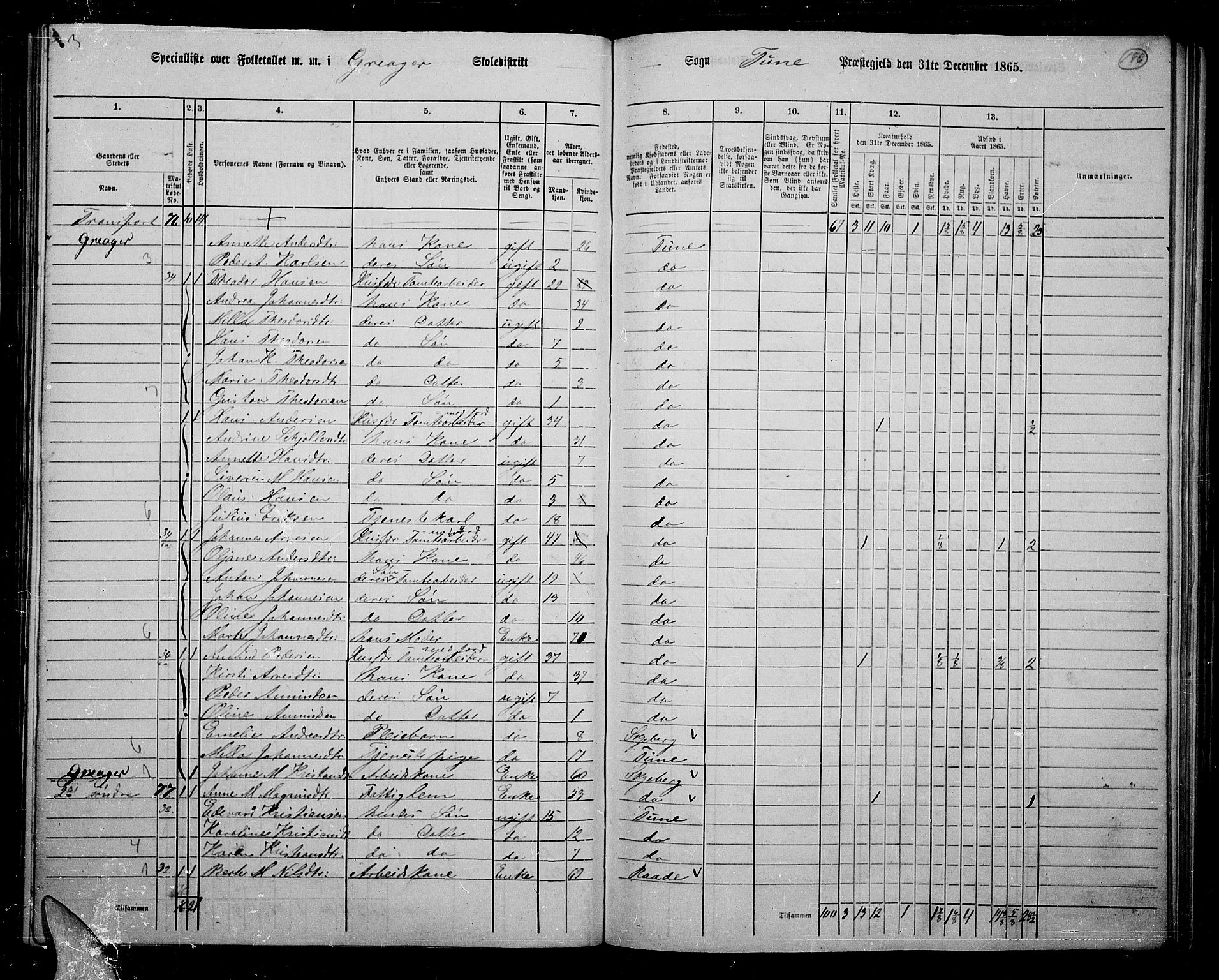 RA, 1865 census for Tune, 1865, p. 181