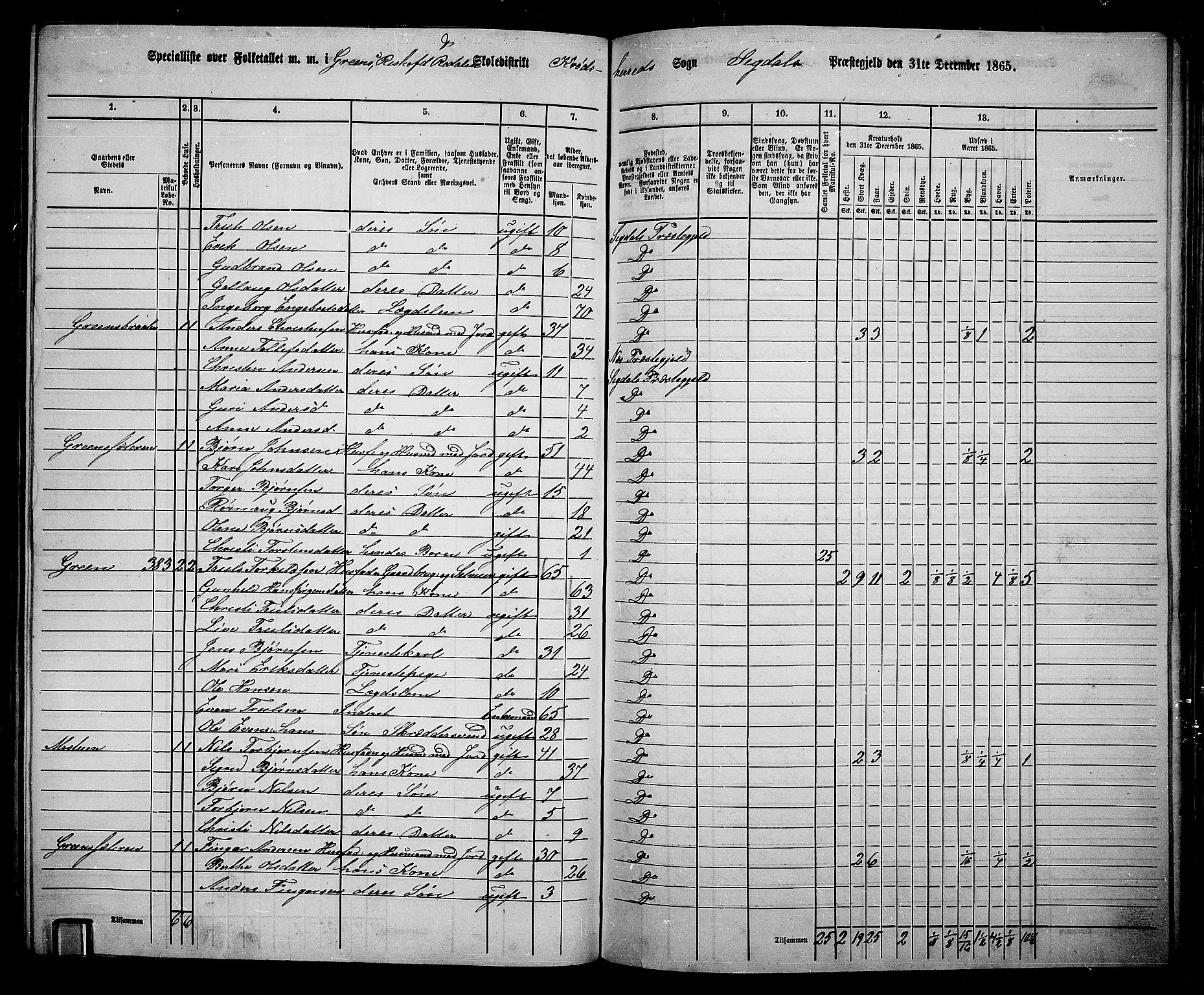 RA, 1865 census for Sigdal, 1865, p. 219