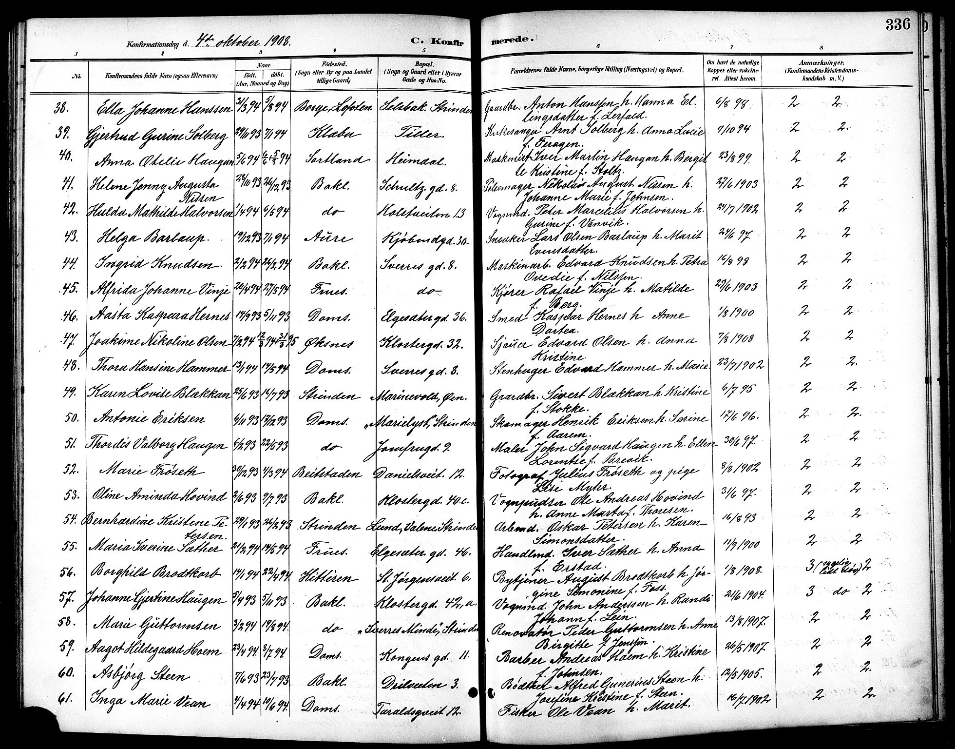 Ministerialprotokoller, klokkerbøker og fødselsregistre - Sør-Trøndelag, SAT/A-1456/601/L0094: Parish register (copy) no. 601C12, 1898-1911, p. 336