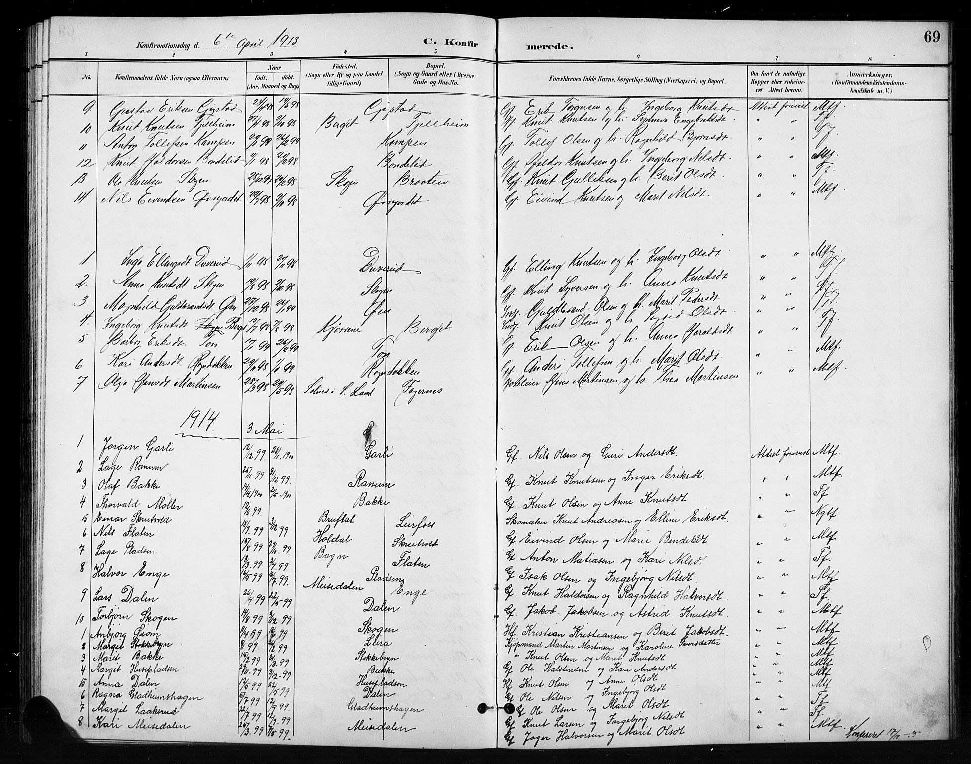 Nord-Aurdal prestekontor, SAH/PREST-132/H/Ha/Hab/L0011: Parish register (copy) no. 11, 1897-1918, p. 69