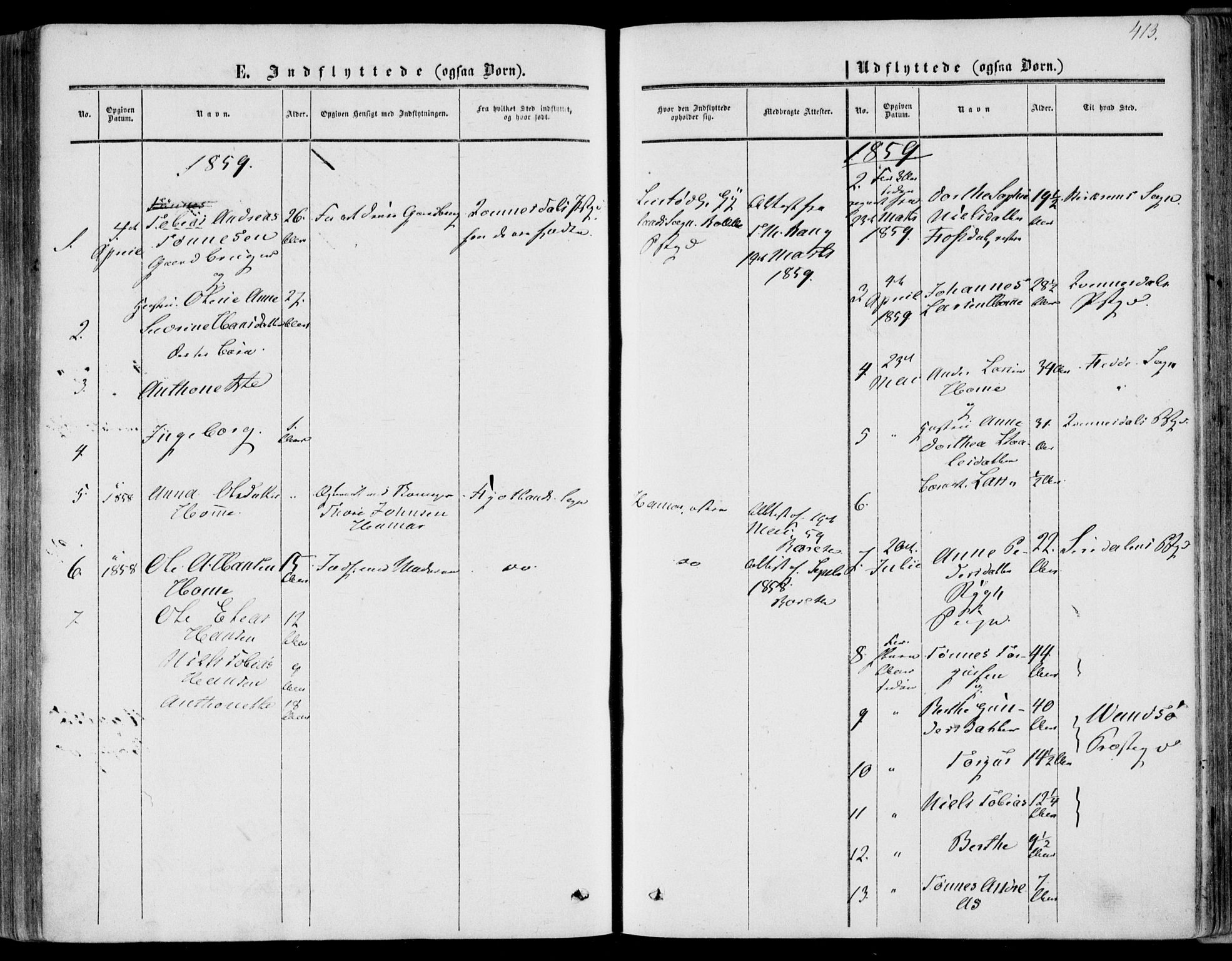 Bakke sokneprestkontor, AV/SAK-1111-0002/F/Fa/Fab/L0002: Parish register (official) no. A 2, 1855-1884, p. 413