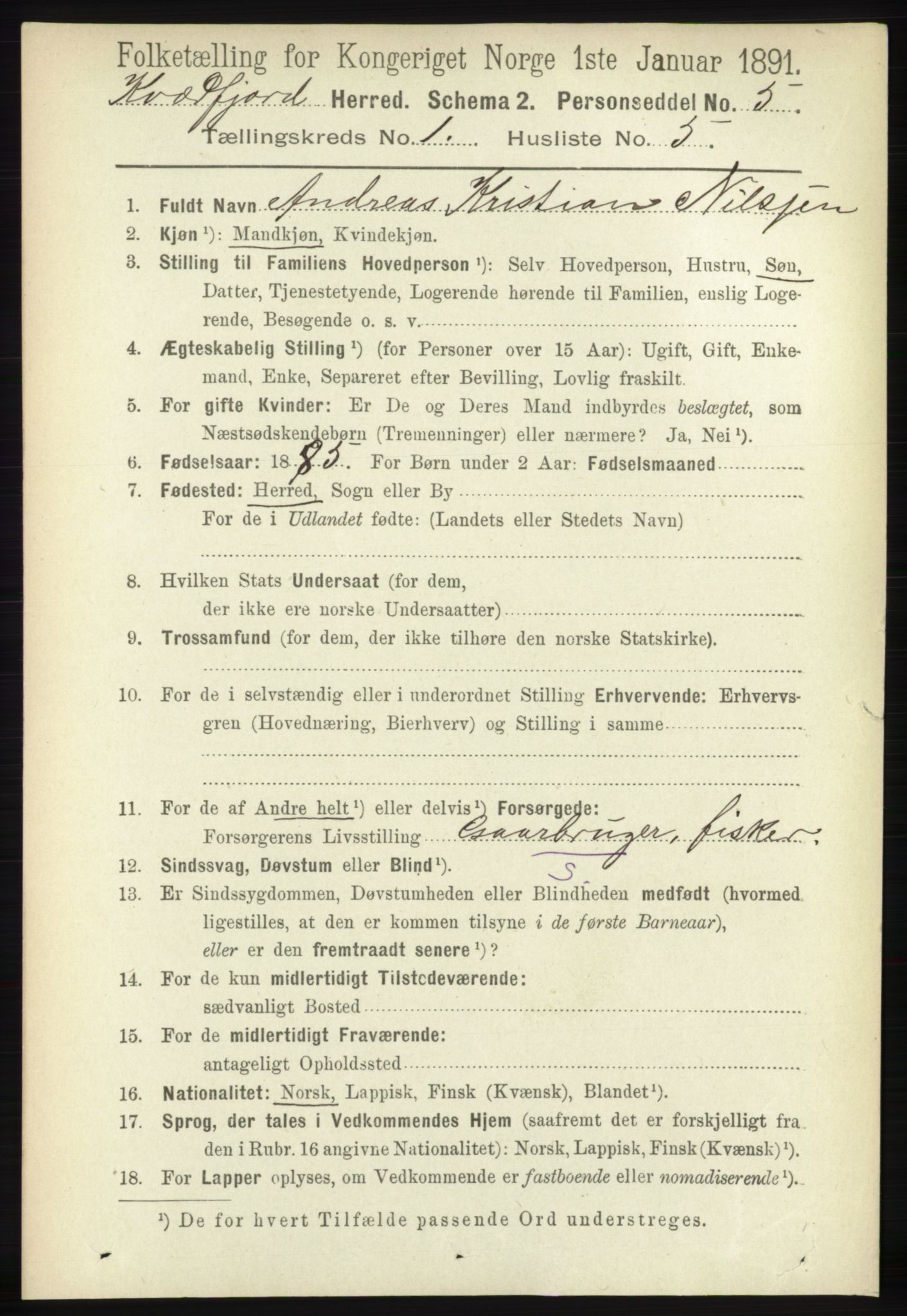 RA, 1891 census for 1911 Kvæfjord, 1891, p. 131