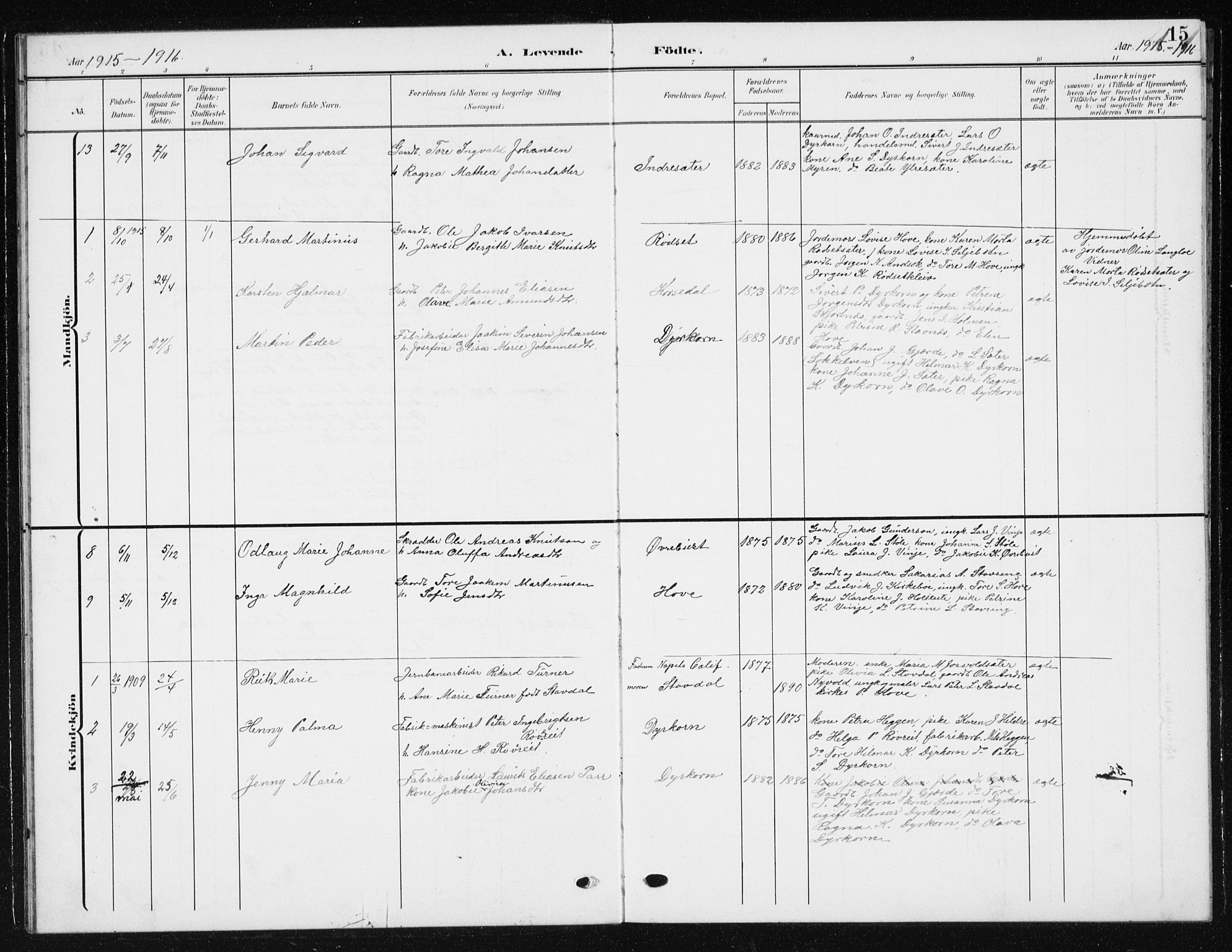 Ministerialprotokoller, klokkerbøker og fødselsregistre - Møre og Romsdal, SAT/A-1454/521/L0303: Parish register (copy) no. 521C04, 1908-1943, p. 15