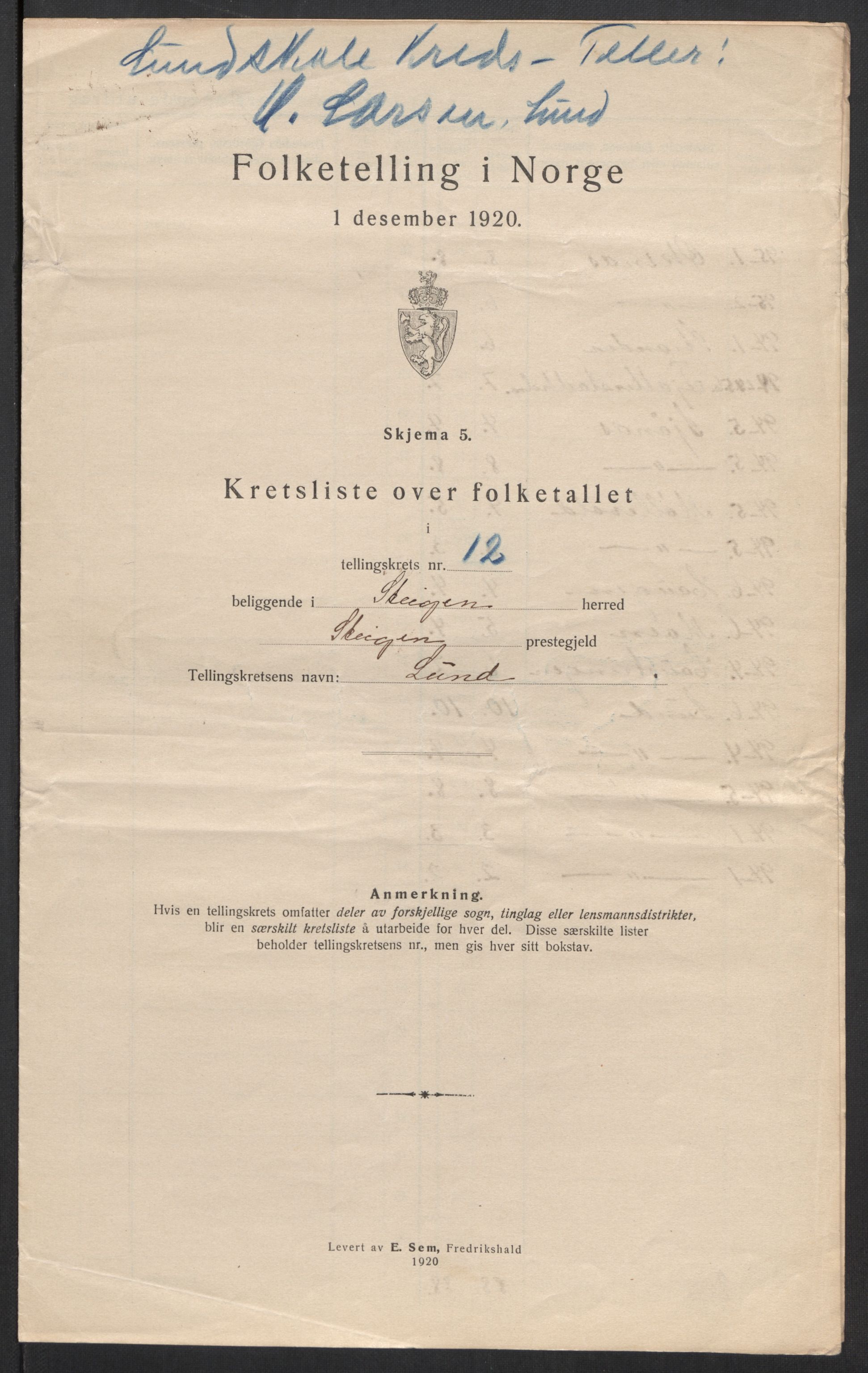 SAT, 1920 census for Steigen, 1920, p. 40