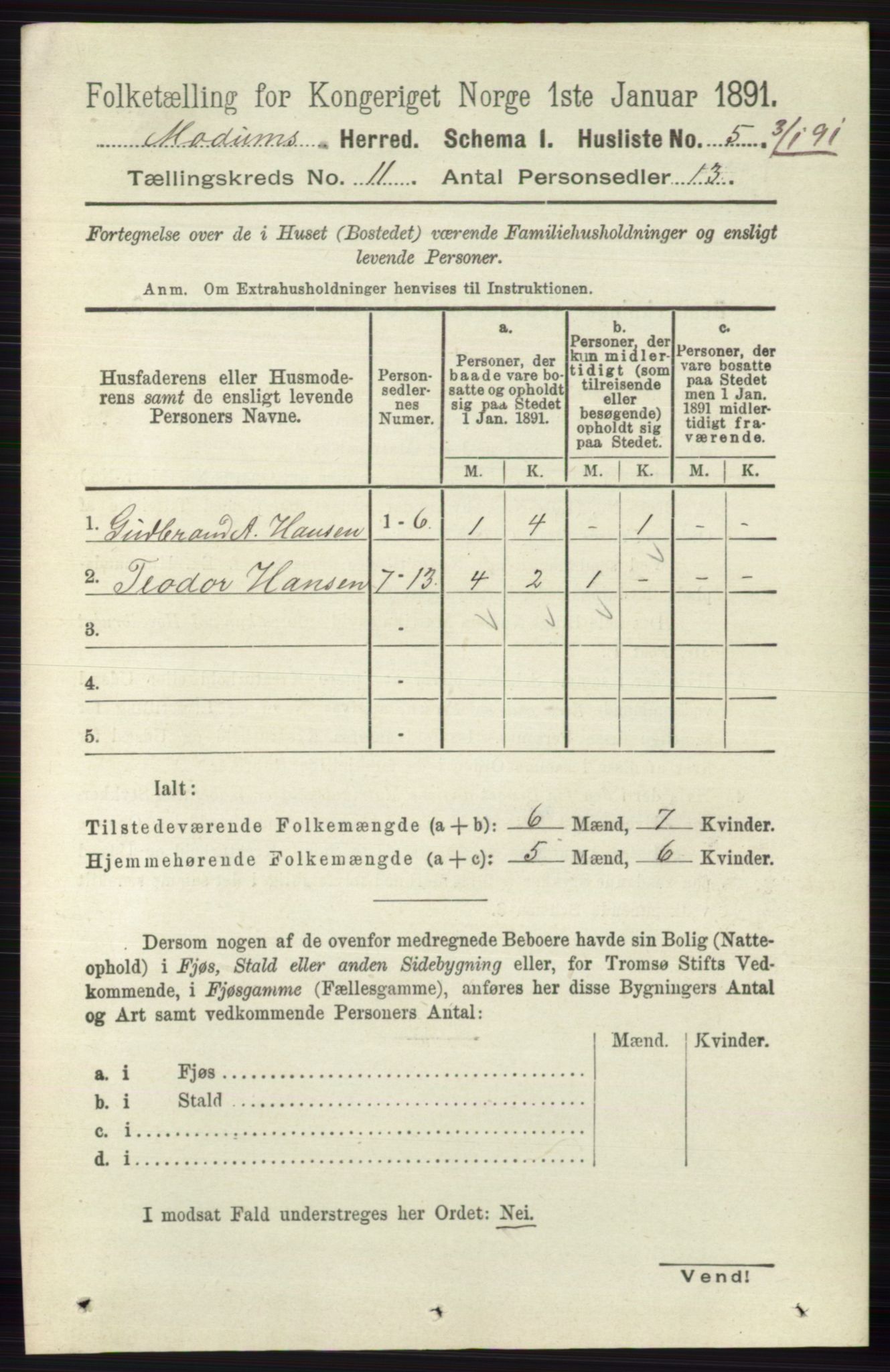 RA, 1891 census for 0623 Modum, 1891, p. 4087