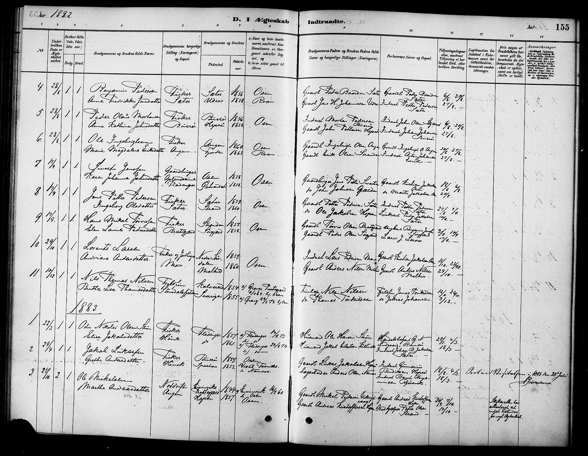 Ministerialprotokoller, klokkerbøker og fødselsregistre - Sør-Trøndelag, SAT/A-1456/658/L0722: Parish register (official) no. 658A01, 1879-1896, p. 155