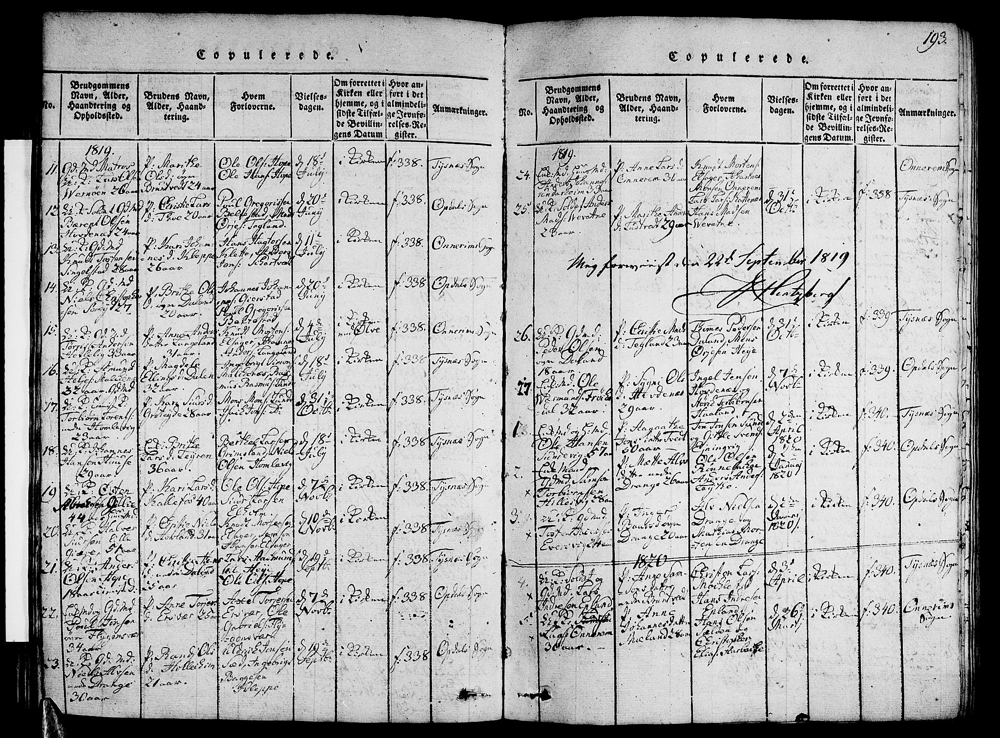 Tysnes sokneprestembete, SAB/A-78601/H/Hab: Parish register (copy) no. A 1, 1816-1828, p. 193