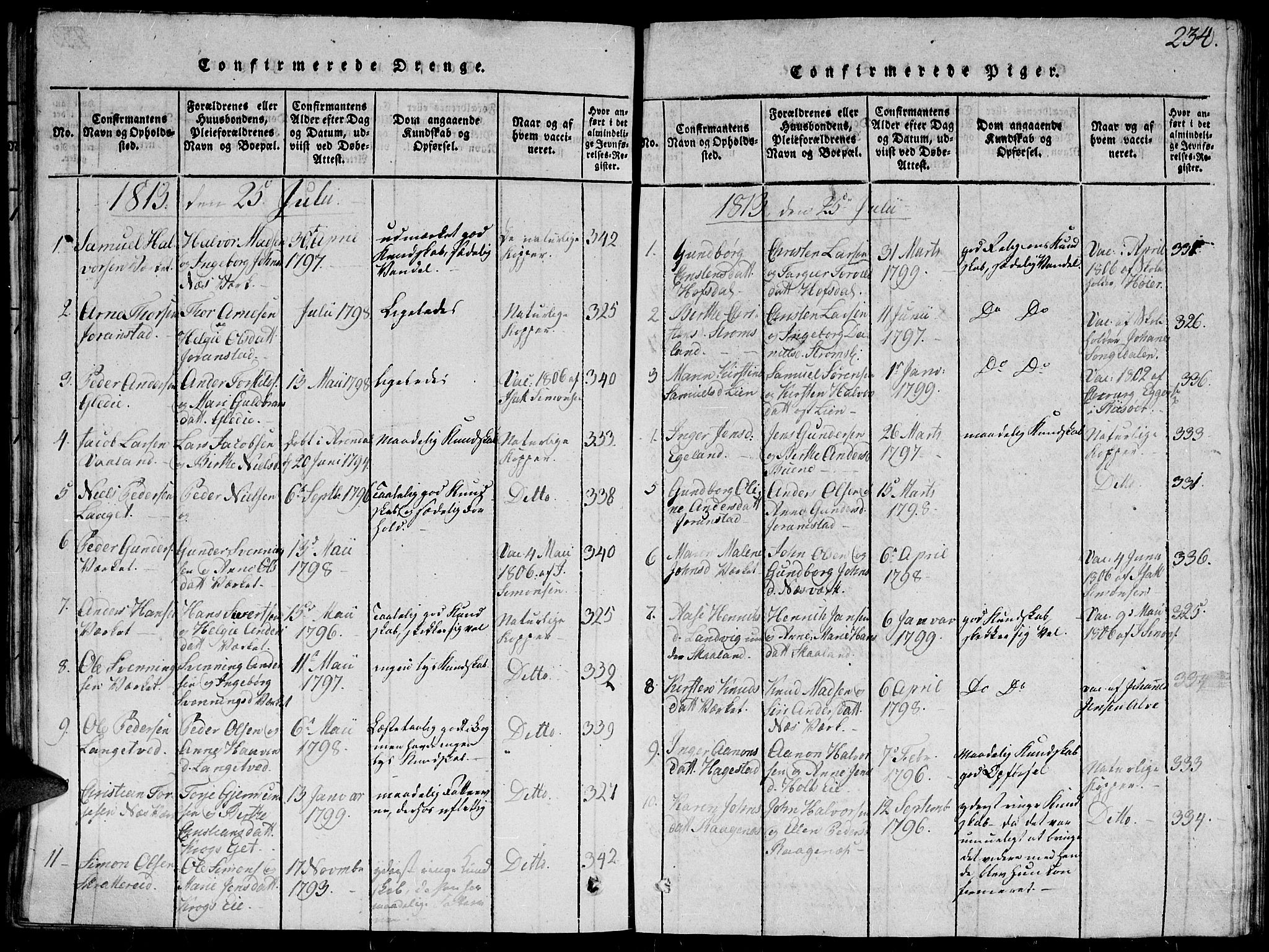 Holt sokneprestkontor, SAK/1111-0021/F/Fb/L0006: Parish register (copy) no. B 6, 1813-1823, p. 234