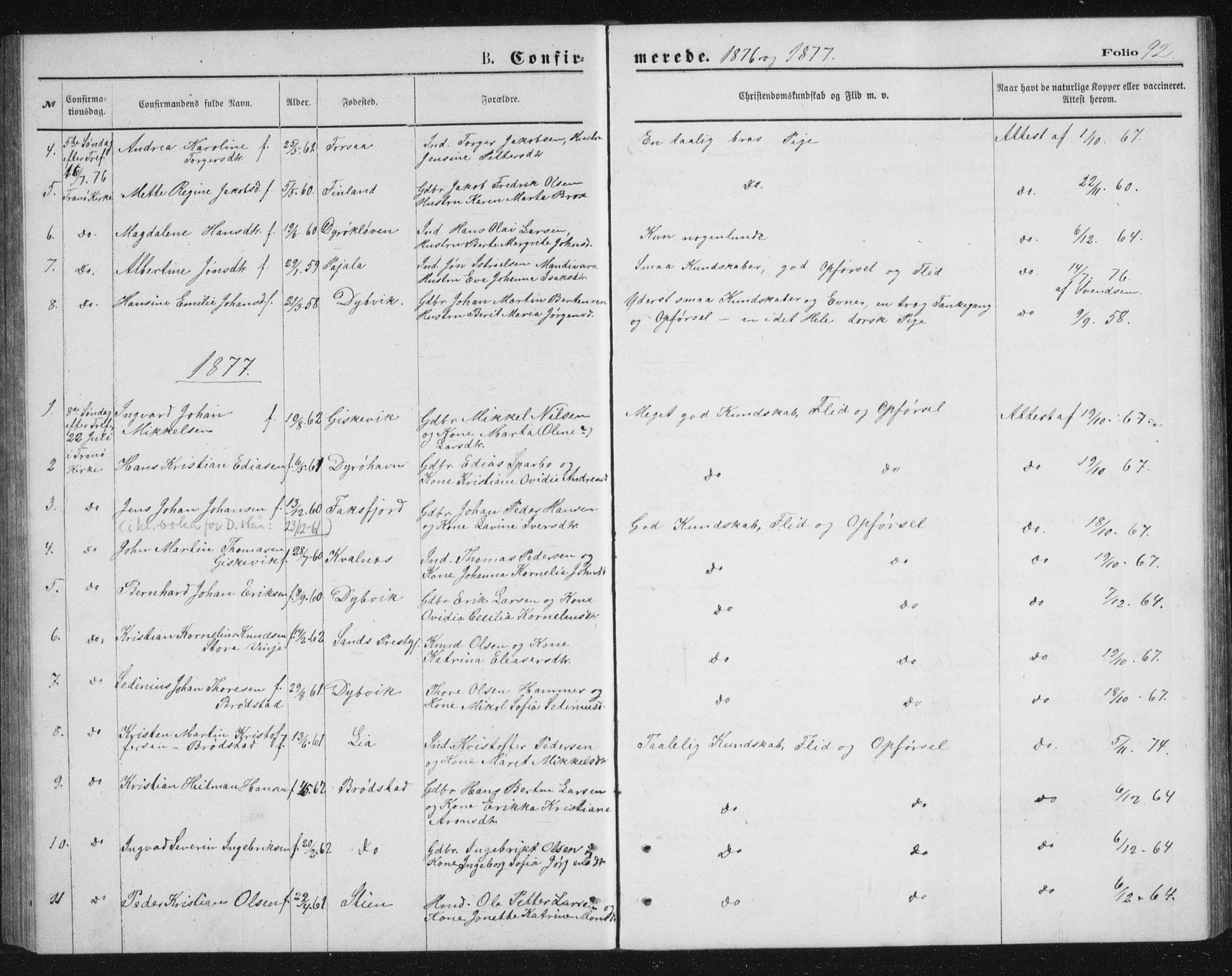 Tranøy sokneprestkontor, SATØ/S-1313/I/Ia/Iab/L0013klokker: Parish register (copy) no. 13, 1874-1896, p. 92