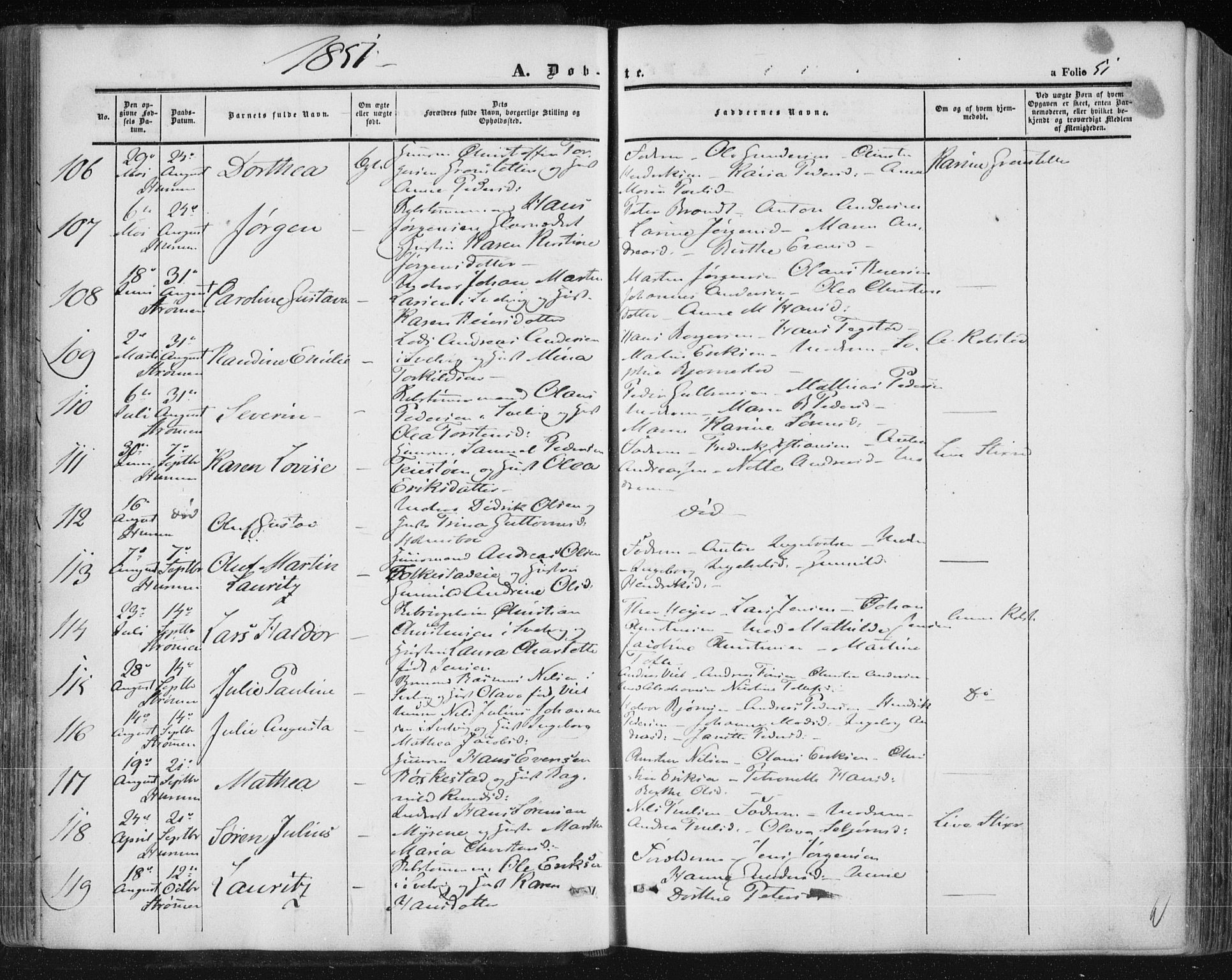 Hurum kirkebøker, SAKO/A-229/F/Fa/L0011: Parish register (official) no. 11, 1847-1860, p. 51