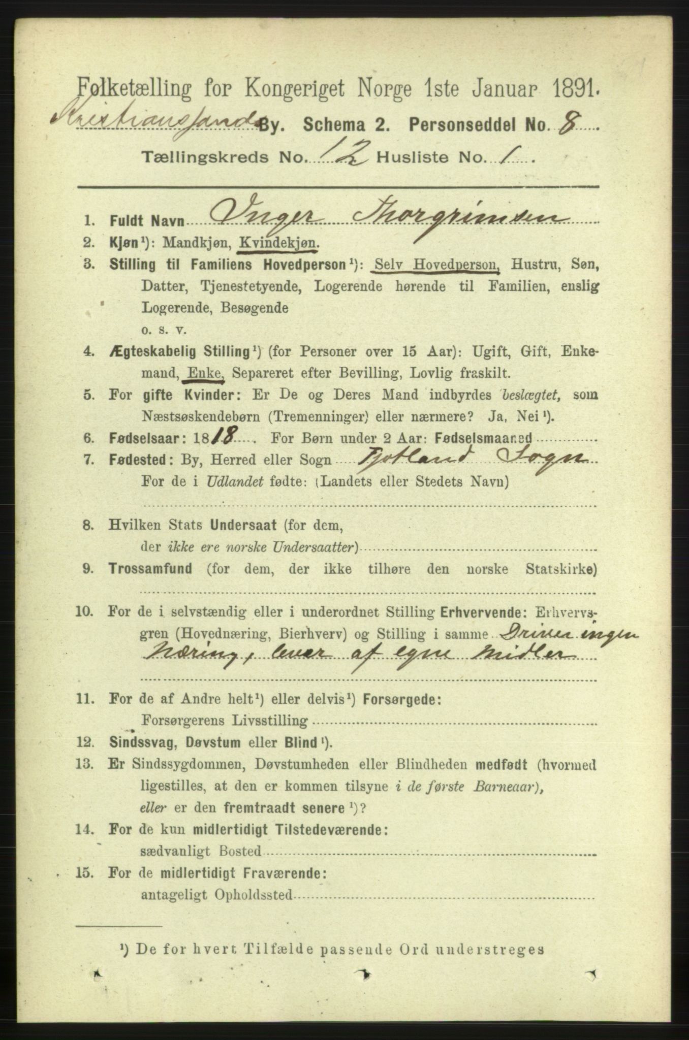 RA, 1891 census for 1001 Kristiansand, 1891, p. 6009