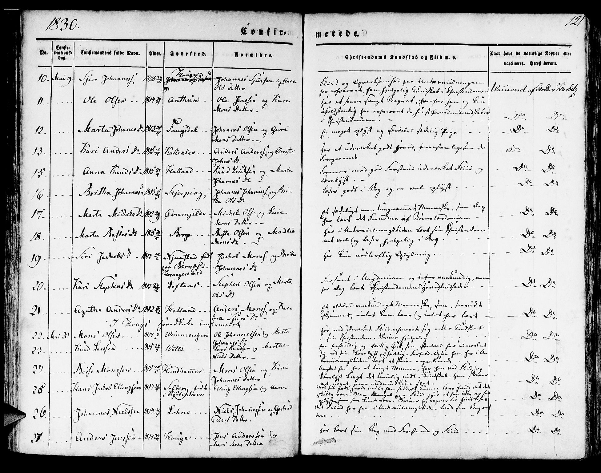 Haus sokneprestembete, AV/SAB-A-75601/H/Haa: Parish register (official) no. A 14, 1827-1838, p. 121