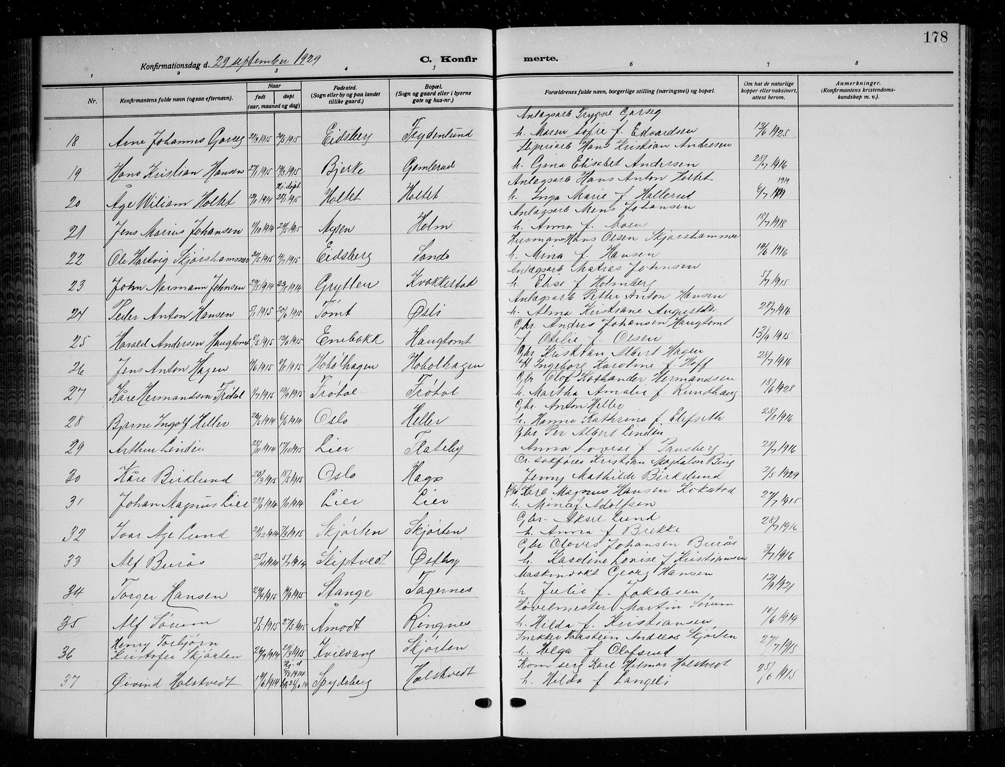 Askim prestekontor Kirkebøker, AV/SAO-A-10900/G/Ga/L0003: Parish register (copy) no. 3, 1921-1937, p. 178