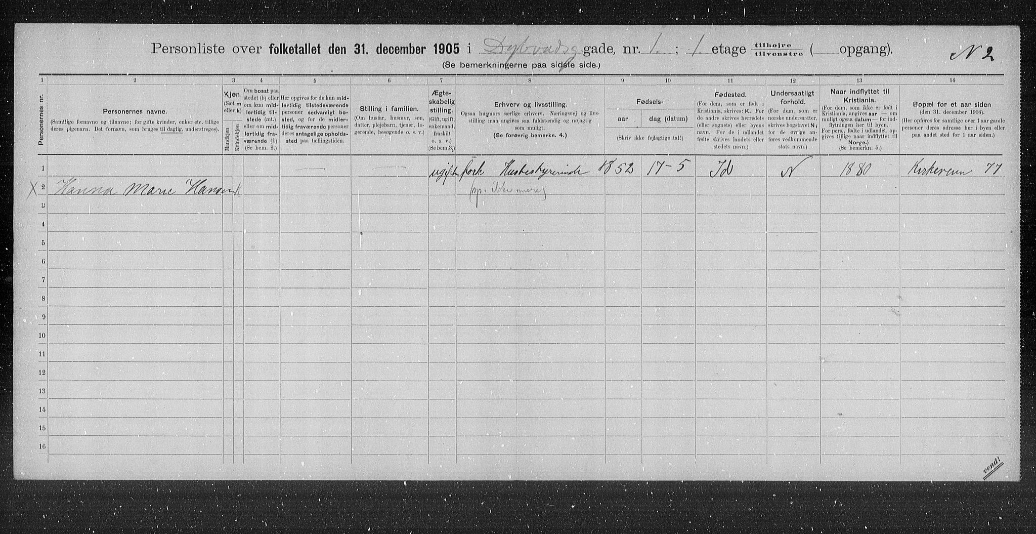 OBA, Municipal Census 1905 for Kristiania, 1905, p. 9104