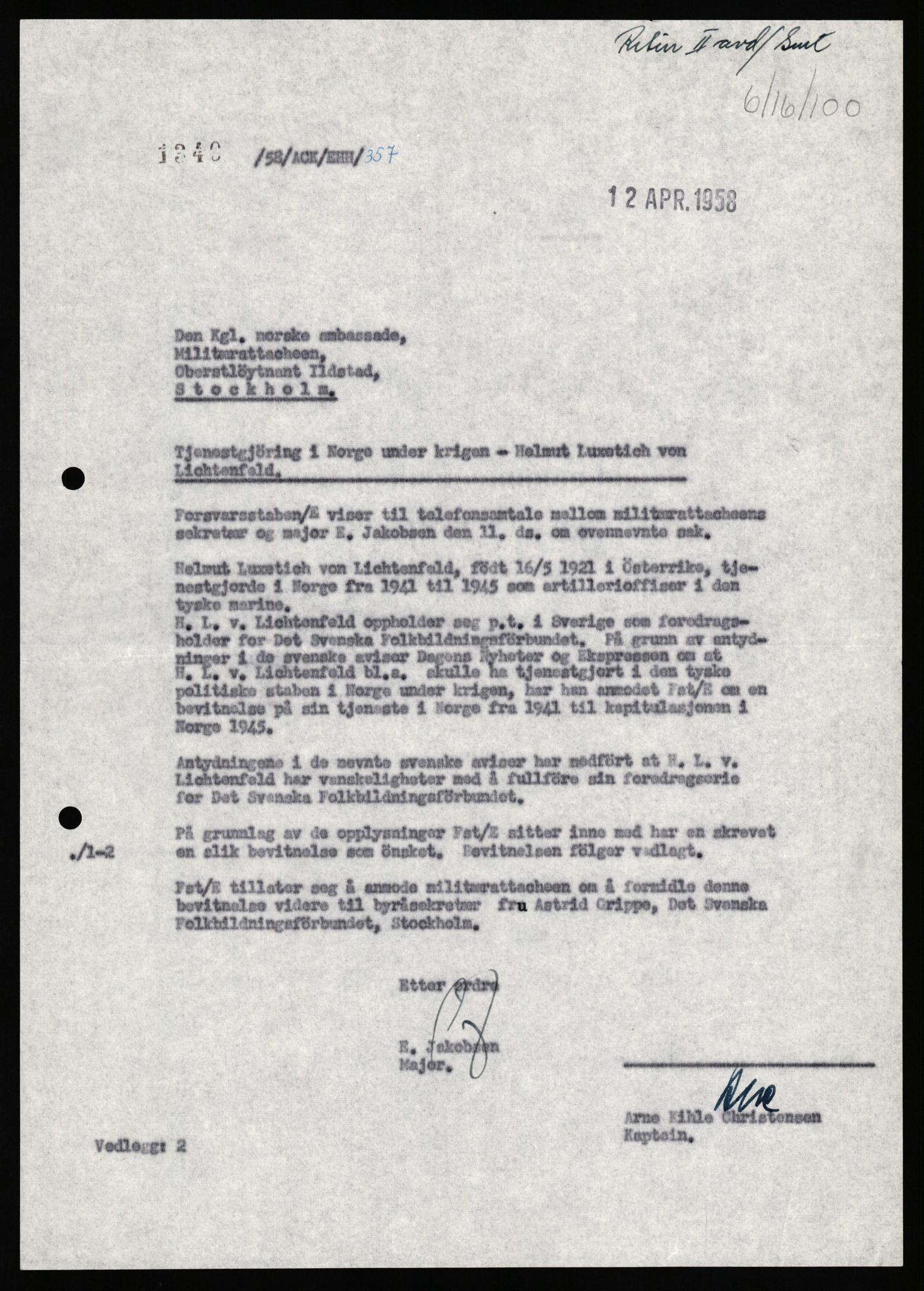 Forsvaret, Forsvarets overkommando II, AV/RA-RAFA-3915/D/Db/L0039: CI Questionaires. Tyske okkupasjonsstyrker i Norge. Østerrikere., 1945-1946, p. 308