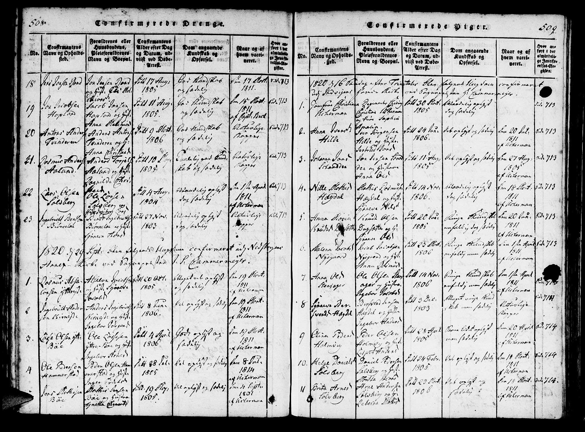 Innvik sokneprestembete, AV/SAB-A-80501: Parish register (official) no. A 2, 1816-1821, p. 508-509